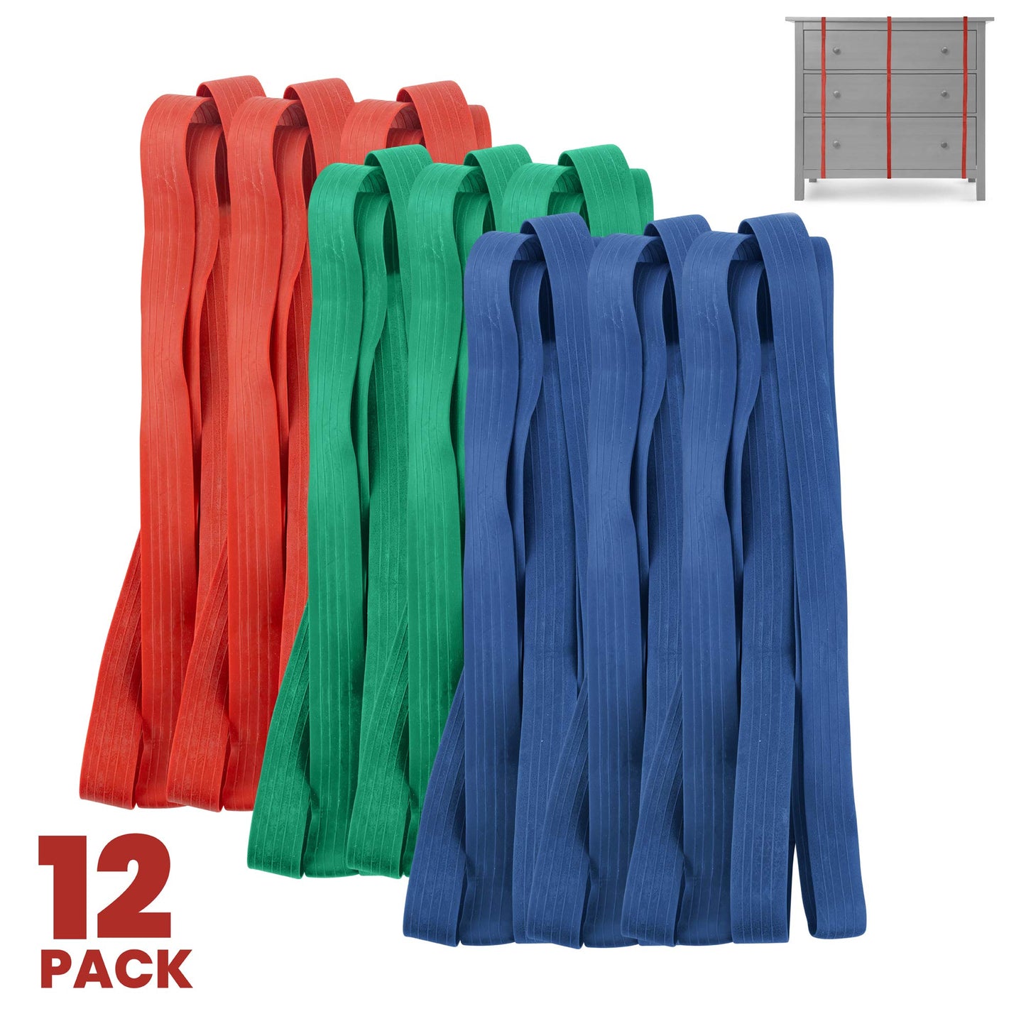 12 Pack Variety Extra Large Moving Rubber Bands for Furniture and Moving Blankets - Extra Strength Rubber Mover Bands - 42", 30" and 26" Length - Moving Supplies by Kitchentoolz
