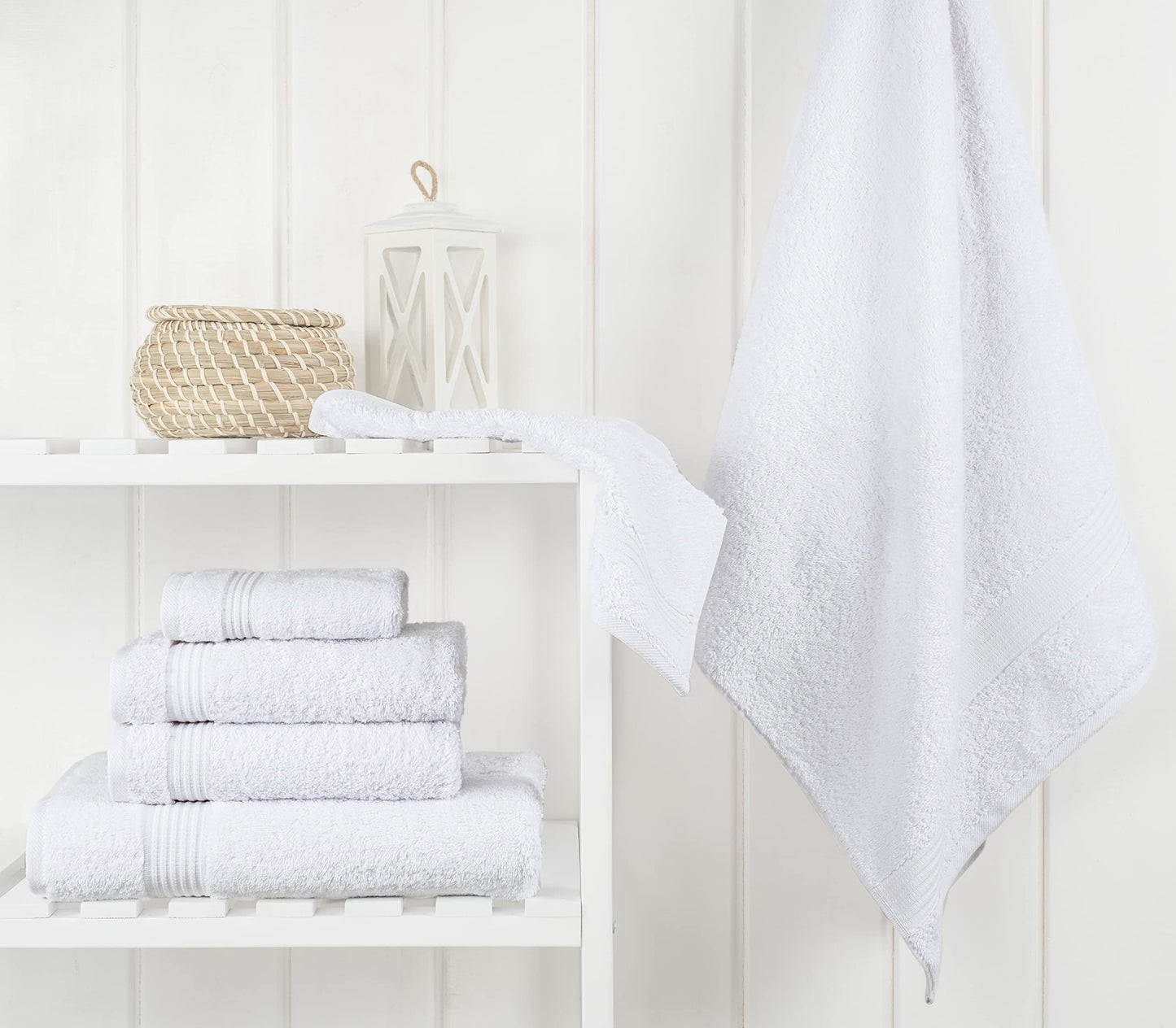 Cotton Paradise 6 Piece Towel Set, 100% Cotton Soft Absorbent Turkish Towels for Bathroom, 2 Bath Towels 2 Hand Towels 2 Washcloths, White Towel Set