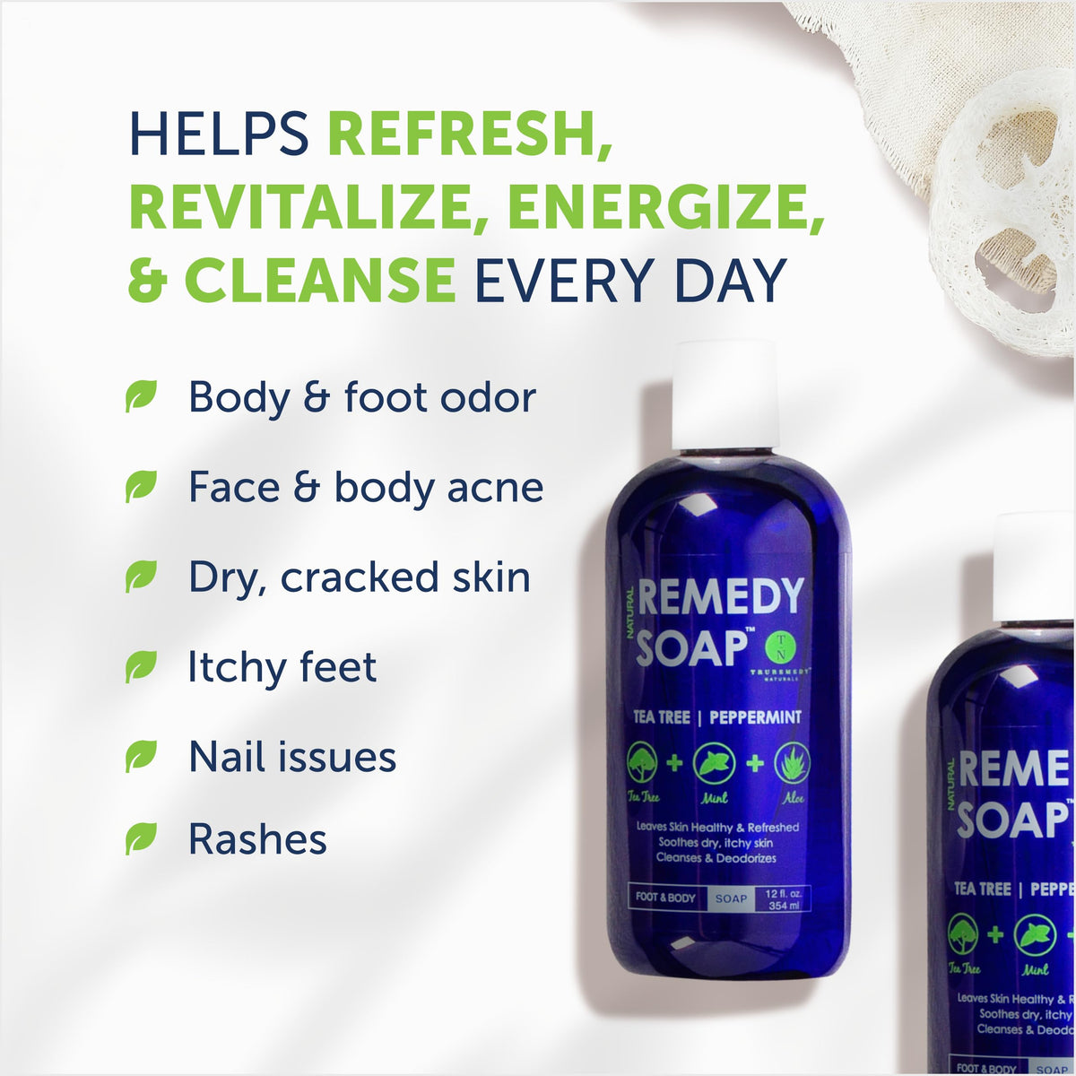 Truremedy Naturals Remedy Tea Tree Oil Body Wash - 12 oz Refreshing Cleanser for Skin and Scalp with Tea Tree, Peppermint, and Aloe - Invigorating Tea Tree Soap Body Wash