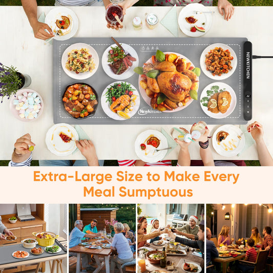NEWKITCHEN Warming Mat for Food, (XXL 36"x16") Food Warming Mat for Countertop Upgrade Graphene Fast Full Surface Heating -Versatile Food Warmer for Gatherings, Parties, Everyday Use