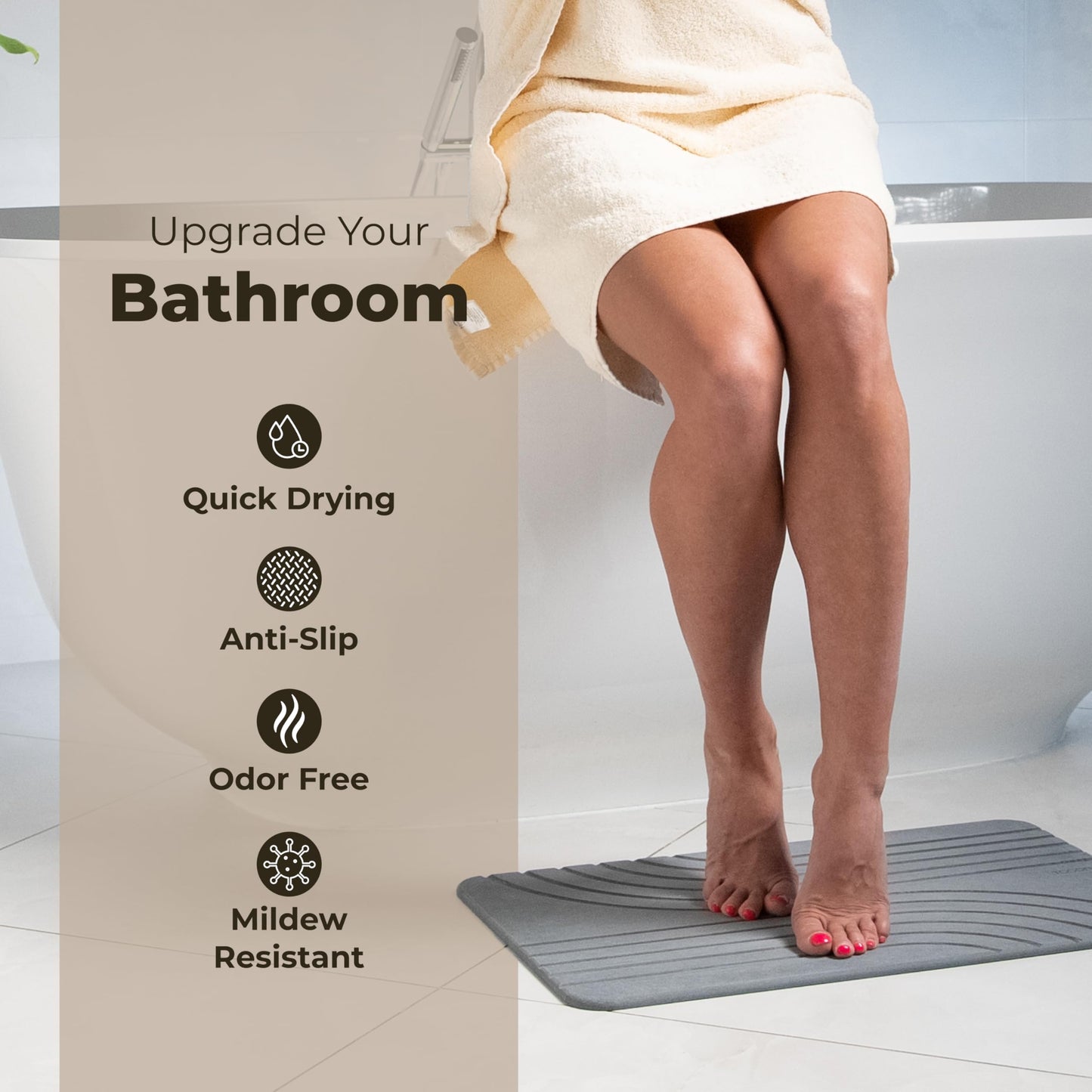 TOSORO - Stone Bath Mat, Diatomaceous Earth Non-Slip Stone Shower Mat - Quick Drying Absorbent Bath Mats for Bathroom - Elegant & Modern Design, Easy to Clean (23.5 x 15) - Graphite