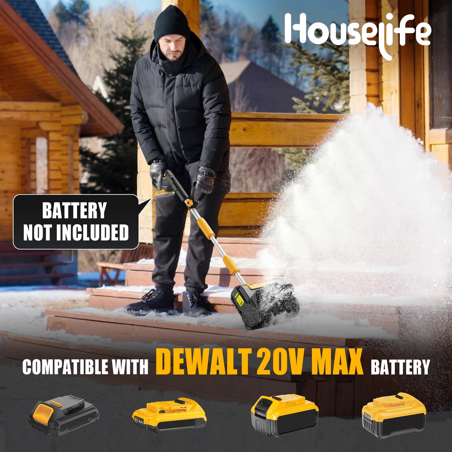 Cordless Snow Shovel Compatible with DeWalt 20V MAX Battery (Tool Only), 11" Lightweight Electric Snow Blower with 20FT Max Throw & Adjustable Handle, Snow Thrower for Driveway, Deck, Patio & Steps