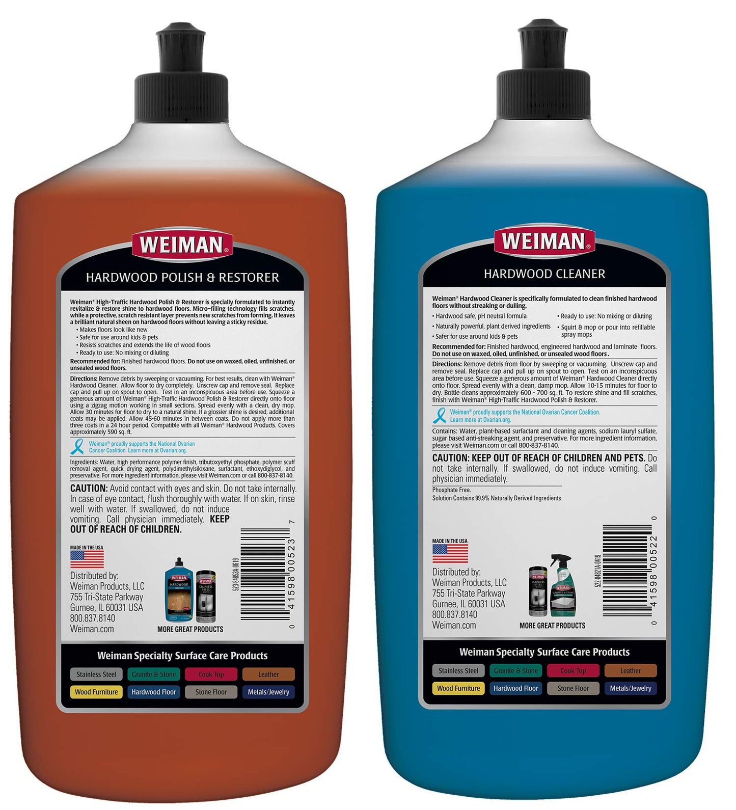 Weiman Hardwood Floor Cleaner and Polish Restorer Combo - 2 Pack - High-Traffic Hardwood Floor, Natural Shine, Removes Scratches, Leaves Protective Layer