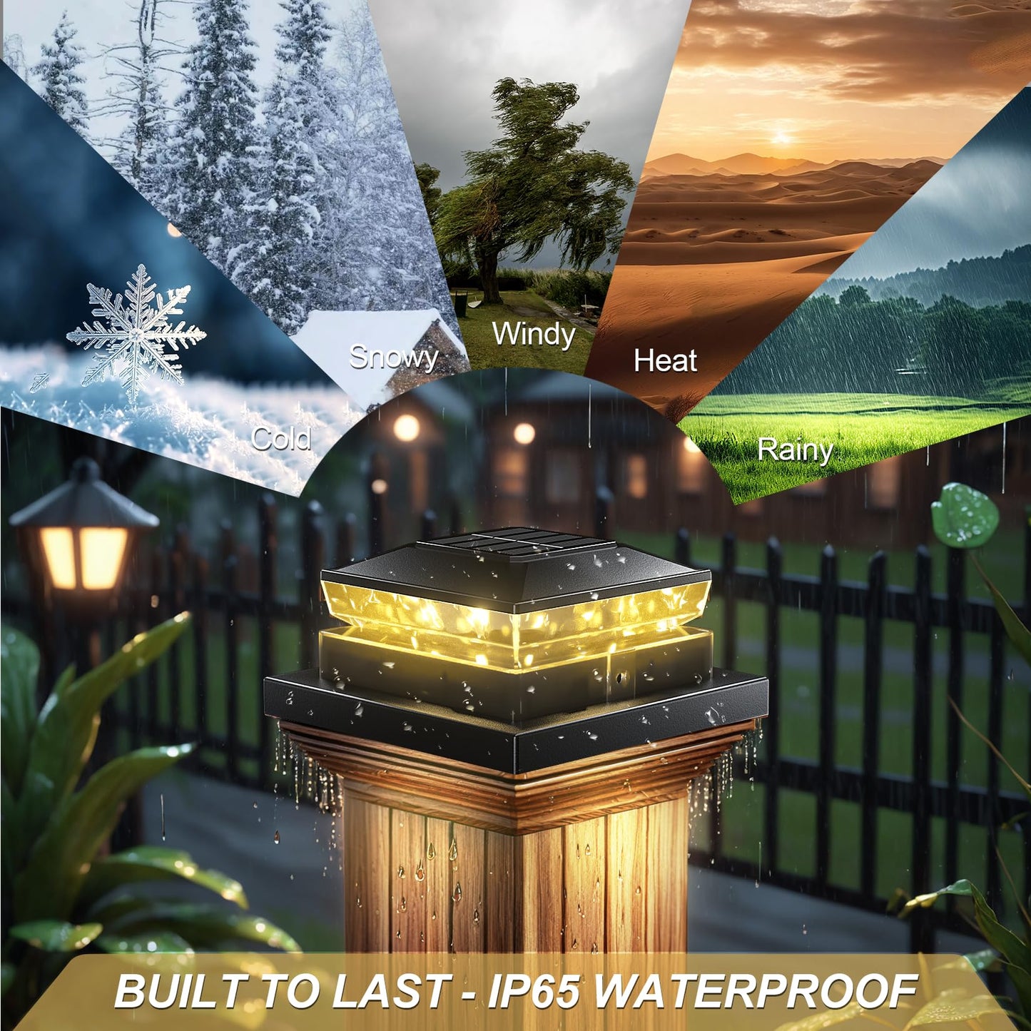 Solar Post Cap Light 8 Packs, Waterproof Solar Powered Fence Light, 4x4 IP65 Black Outdoor Post Solar Lights for Deck Garden & Patio Lights for 3.5x3.5,4x4,5x5 Wood & Vinyl Posts Warm White Lighting
