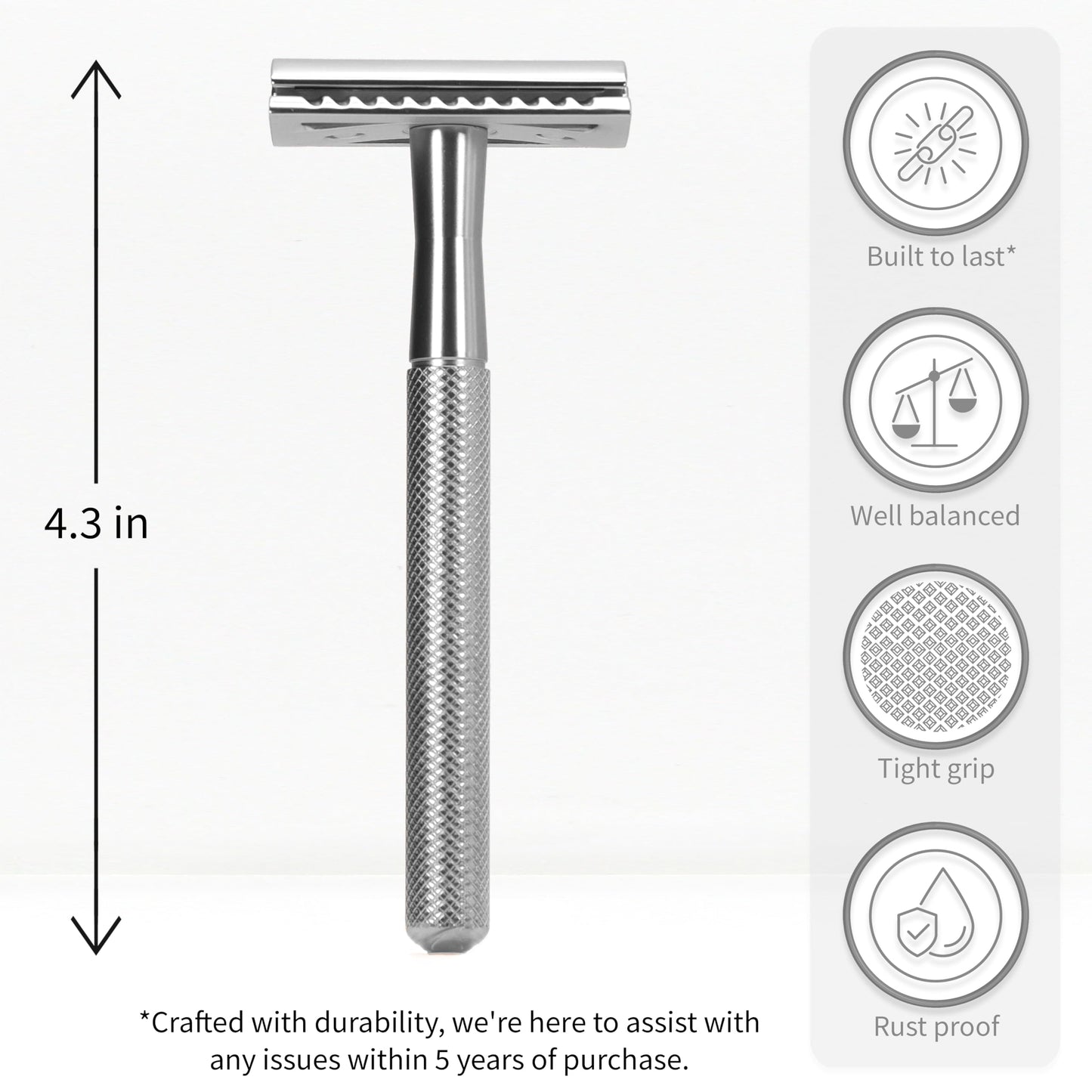 Bambaw Double Edge Safety Razor for Men & Women, Metal Razor with 5 Double Edge Safety Razor Blades, Eco-Friendly Razor – Silver