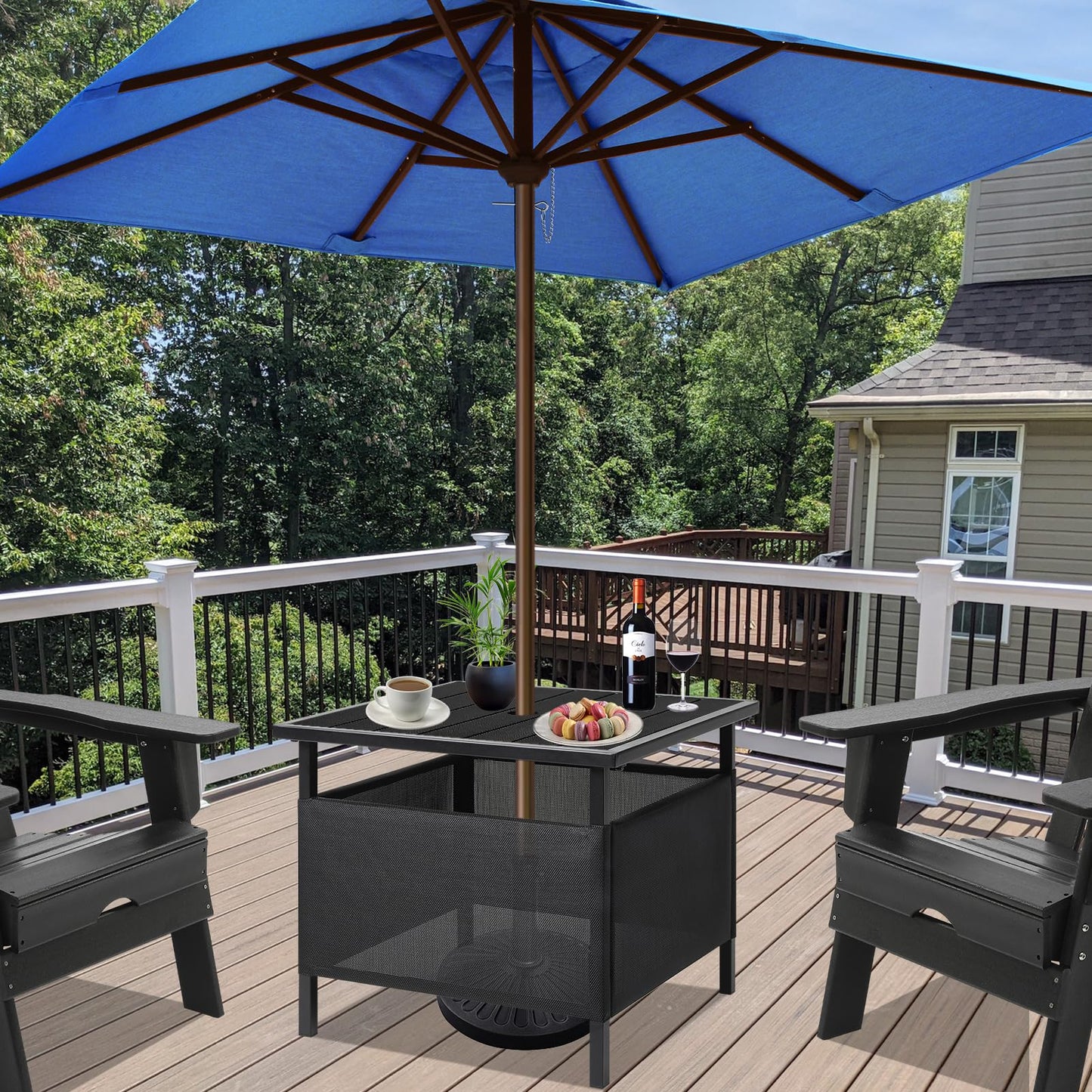 LZRS Adirondack Square Side Table with Umbrella Hole, Pool Composite Patio Table,HDPE End Tables for Backyard,Pool, Indoor Companion, Easy Maintenance & Weather Resistant(Black)