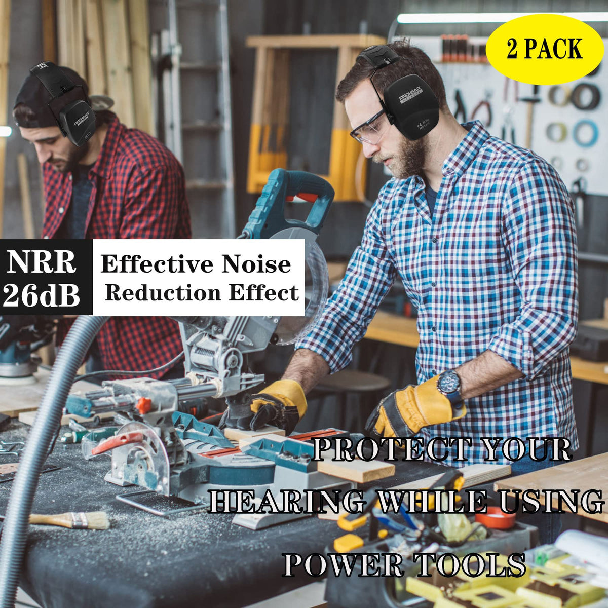 PROHEAR 016 Shooting Ear Protection Earmuffs 2 Pack, NRR 26dB for Gun Range, Hunting -Black and Black