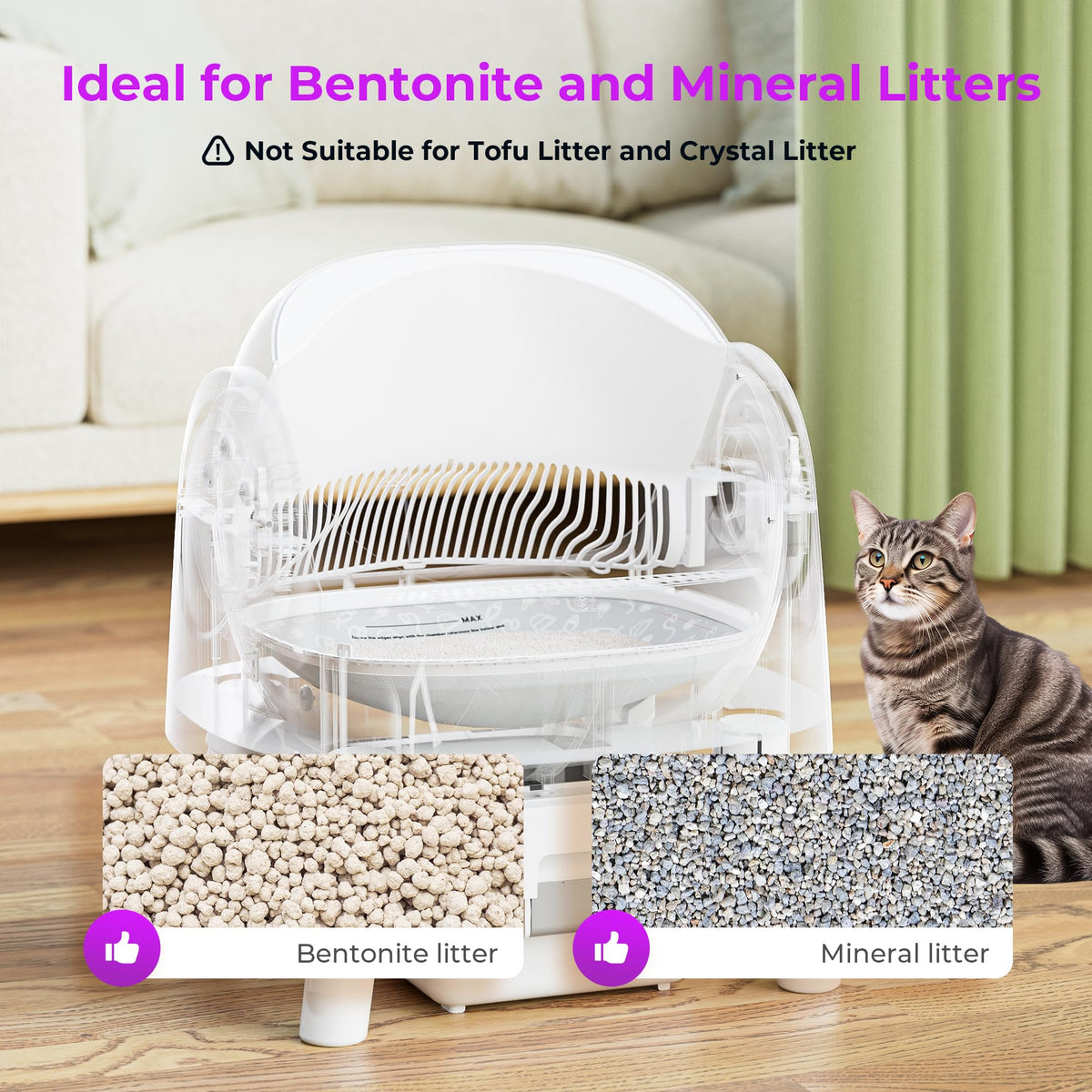 PetPivot Self-Cleaning Cat Litter Box for Multiple Cats - Automatic, Open Top, White with Liners and Mat Included