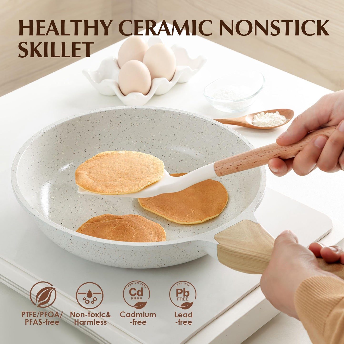 SENSARTE Nonstick Ceramic Frying Pan with Lid 8/9.5/10/11/12.5 Inch Omelet Pan Skillet, PFAS/PTFE/PFOA Free Healthy Non-toxic Chef's Pan Induction Compatible Egg Pan with Heat Resistant Handle