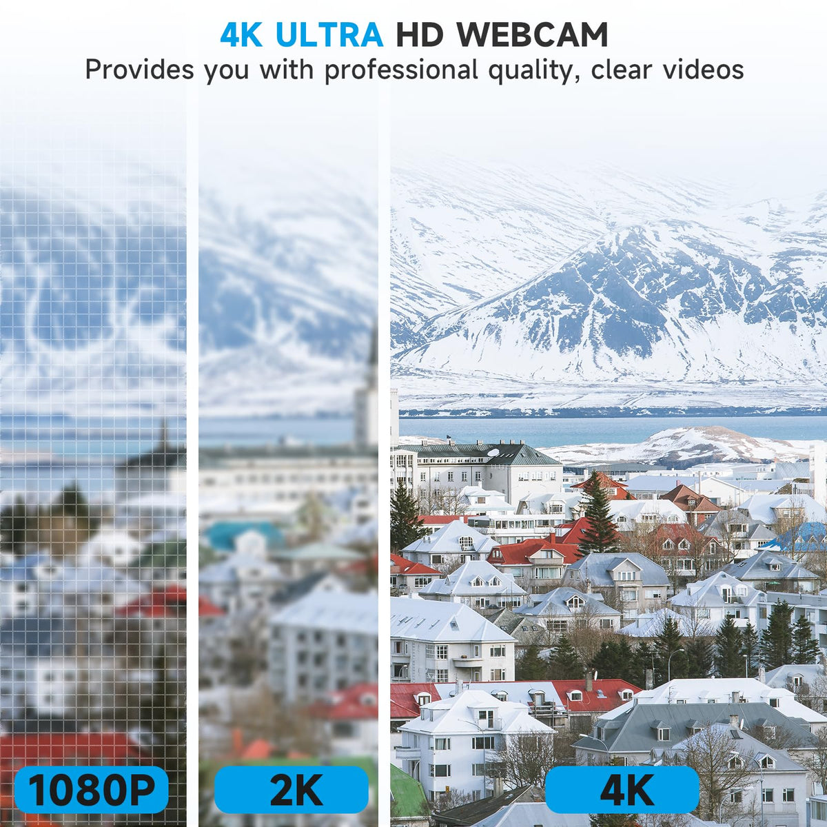 AOC 4k Webcam for PC with Microphone, Computer Camera with Noise Cancellation, Privacy Cover, 99° FOV, Plug & Play USB Webcam for Streaming, Conferencing, Zoom, Skype, Facetime, Laptop, PC, Skype