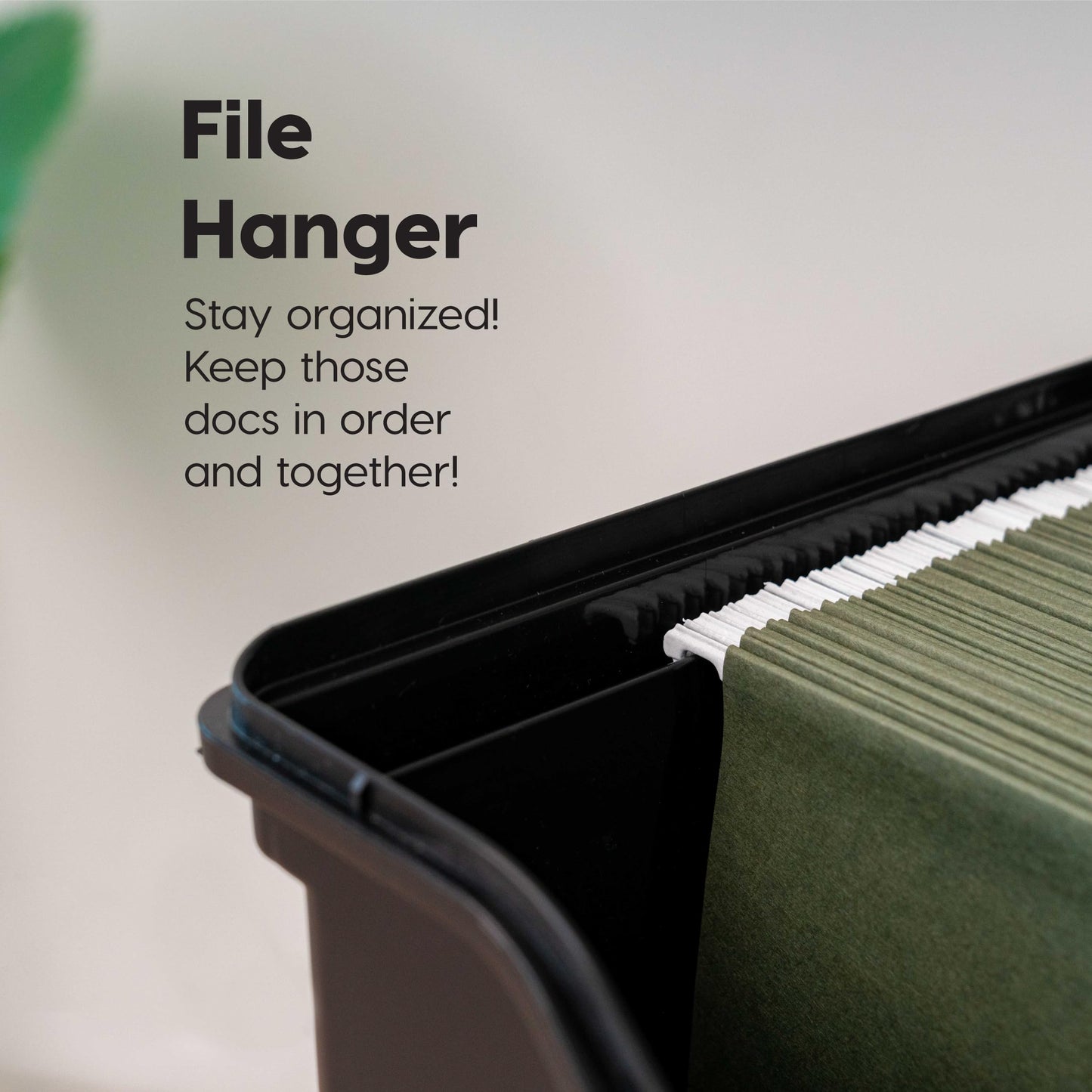 IRIS USA File Box with Lid File Organizer for Letter File w/ Organizer-Lid, Plastic Mobile Filing Organizer, Water Resistant Document Box, Portable File Box with Handle, Secure Buckle, Lockable, Black