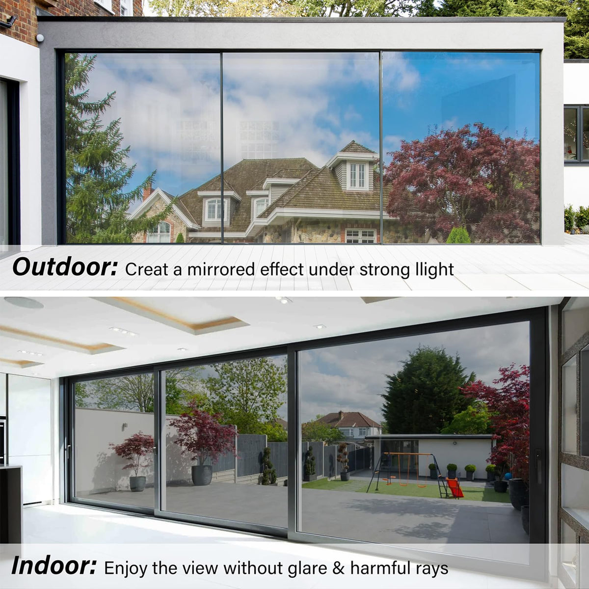 Kromapolis Window Privacy Film Reflective Mirror Film One Way Window Tint for Home, Daytime Privacy Heat Control Anti UV Glass Tinting, Non-Adhesive (Silver, 35.4 x 157.4 inch)