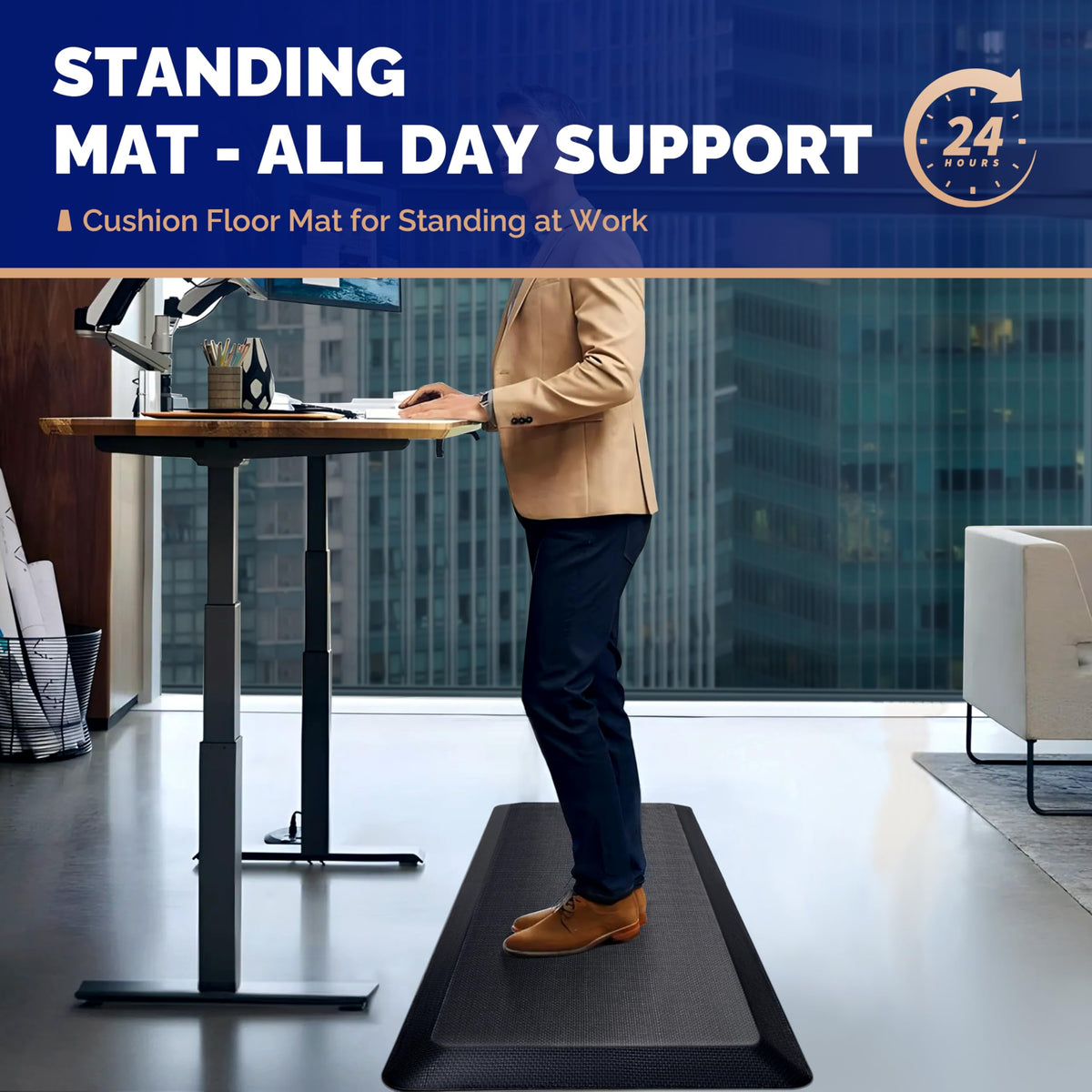 FEATOL Anti Fatigue Mat for Standing, 9/10 Extra Thick Ergonomic Standing Desk Mat, Comfort & Durable Memory Foam Standing Mat at Home,Office All Day (20" x 32", Black)