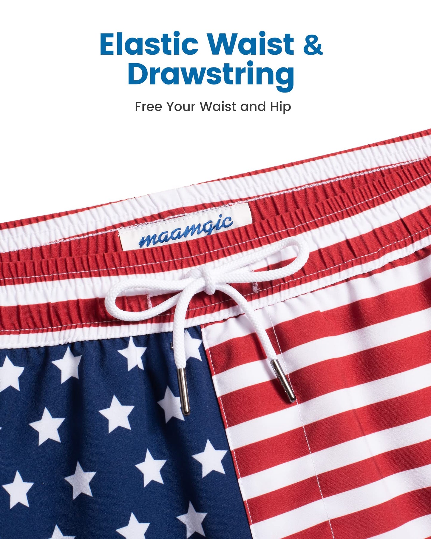 maamgic 2 in 1 Mens Swim Trunks 7 Inch Swim Shorts Swim Suits Board Shorts American Flag