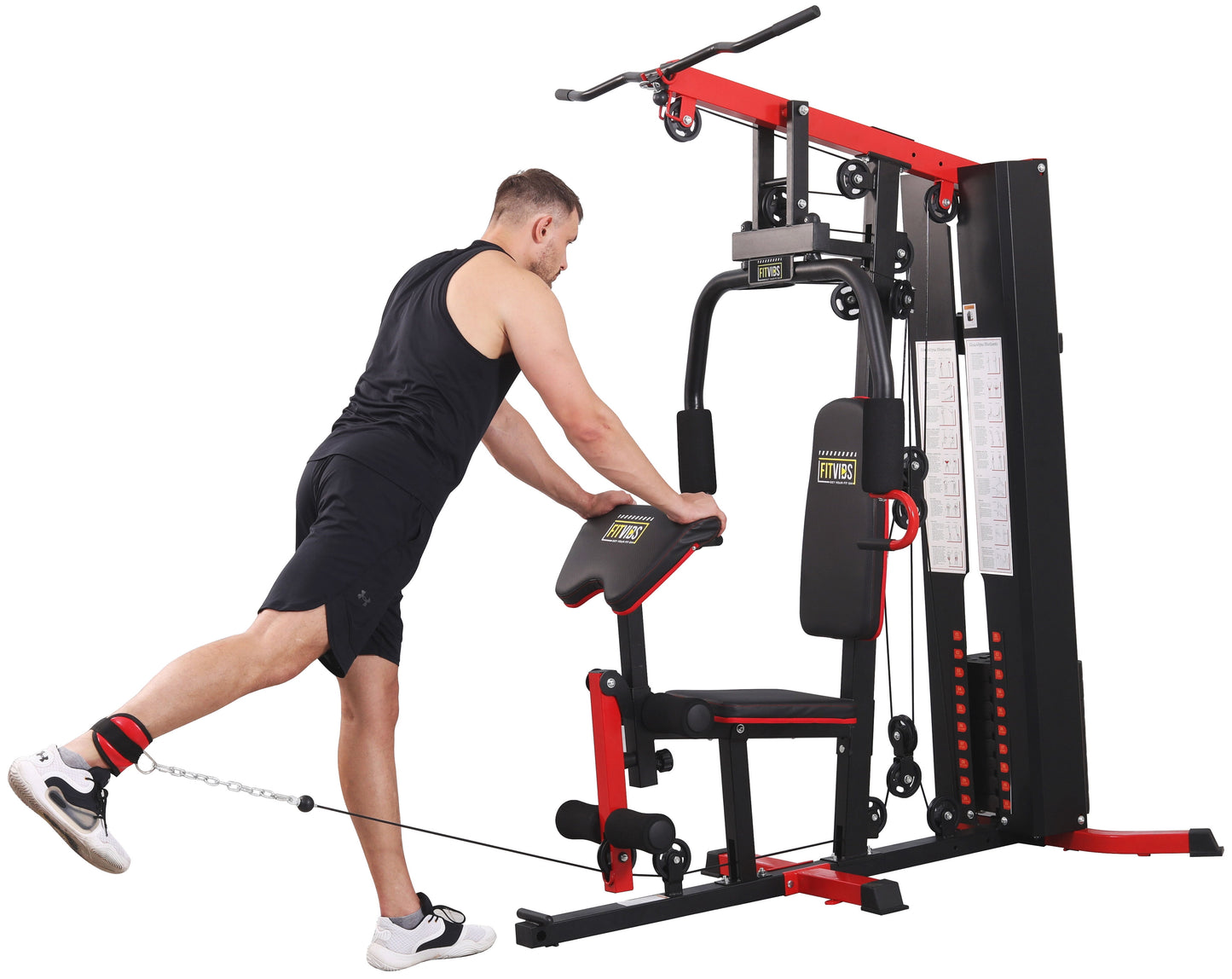 Fitvids LX750 Multifunctional Full Home Gym System Workout Station with 122.5 Lbs Weight Stack, One Station, Comes with Installation Instruction Video, Ships in 5 Boxes