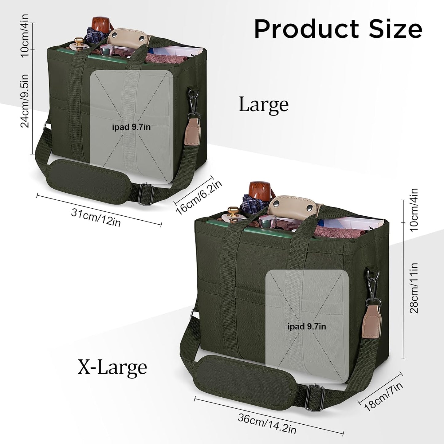 Canvas Tote Bag with Multi Pockets Crossbody Tote Bag for Women Shoulder Handbag Everything Tote Bag with Compartments