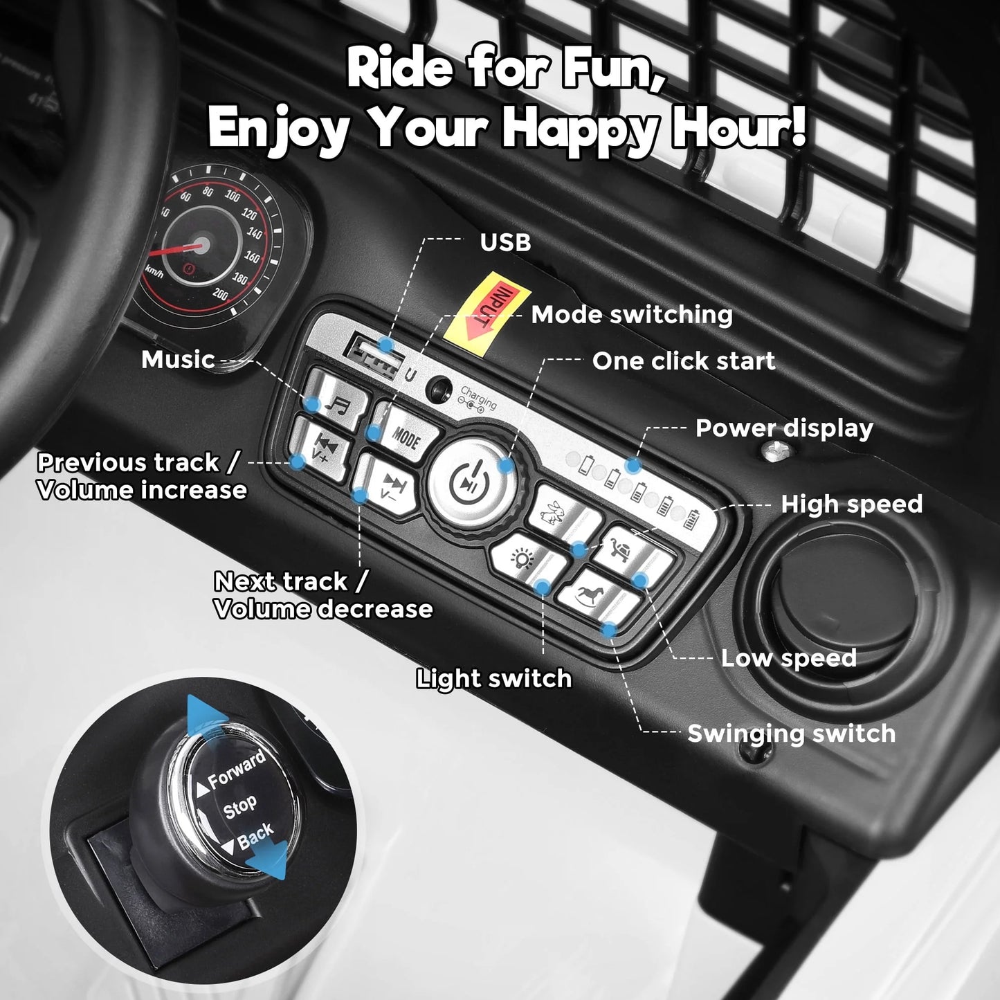 FUNTOK 12V 7AH 2 Seater Electric Ride on Truck, Kids Battery Powered Ride Toy, Motorized Car for Toddlers w/ Remote Control, Bluetooth, Spring Suspension, MP3 Player & LED Lights,Black