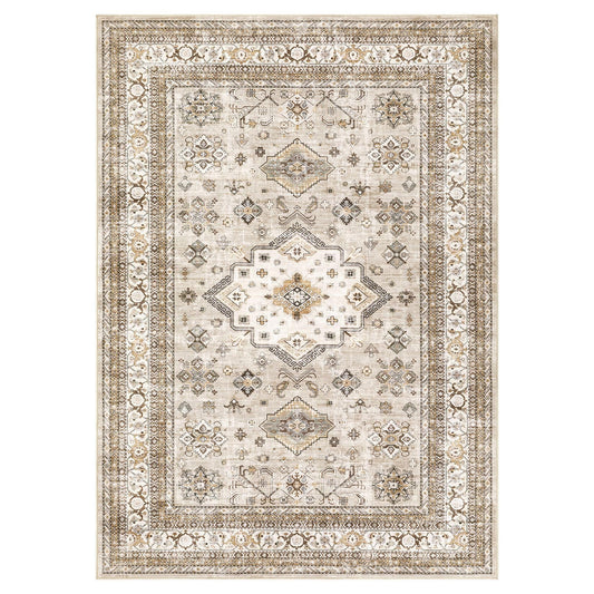 Vintage Living Room Area Rug 5x7 - Large Soft Washable Oriental Traditional Distressed Farmhouse Rugs for Bedroom - Indoor Floor Accent Carpet for Home Office House Decor - Beige