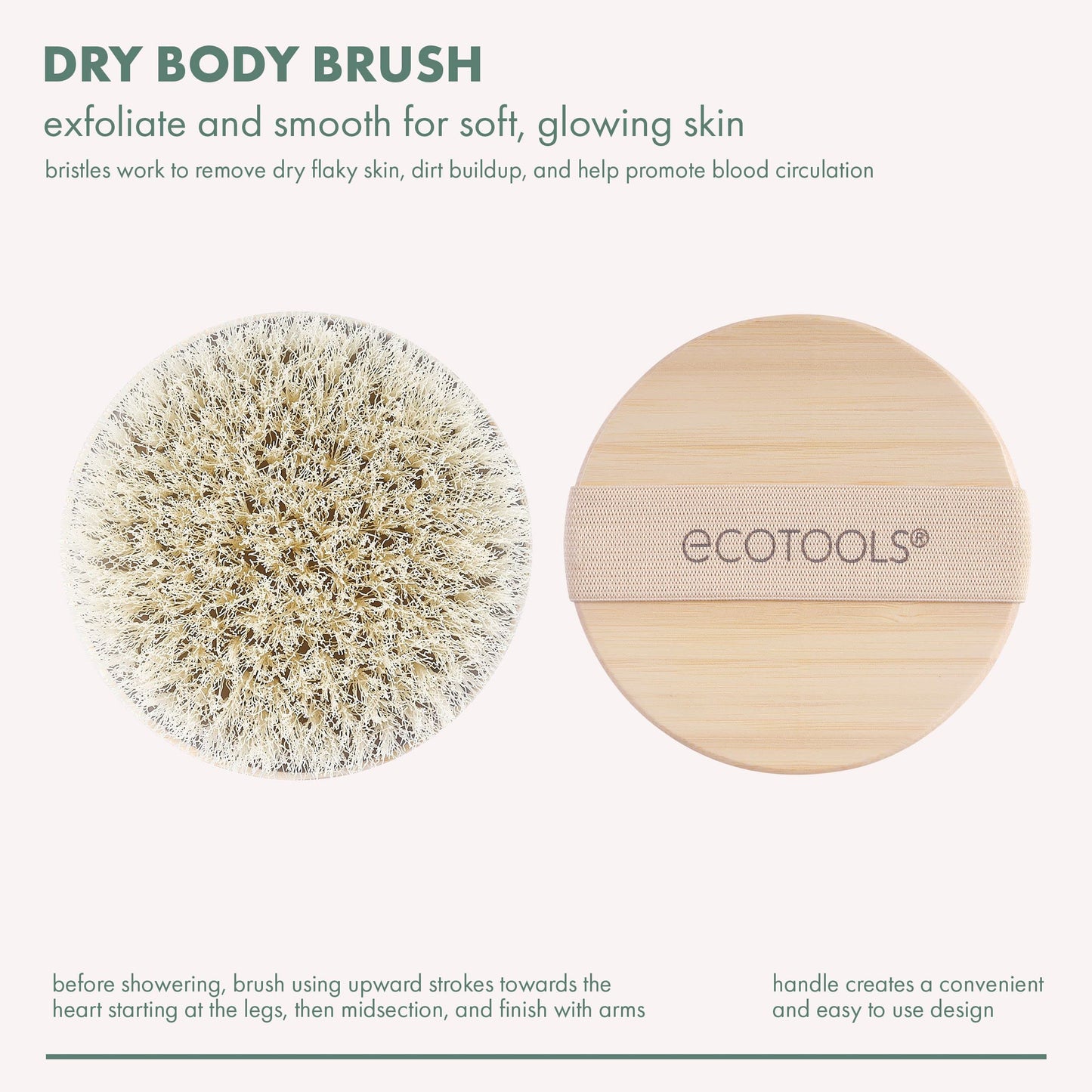EcoTools Dry Body Brush, Cruelty-Free Bristles Exfoliate & Smooth Skin, Dry Brushing Removes Flaky Skin, May Help Improve Circulation & Tone, Eco-Friendly Skincare Tool, Vegan & Cruelty-Free, 1 Count