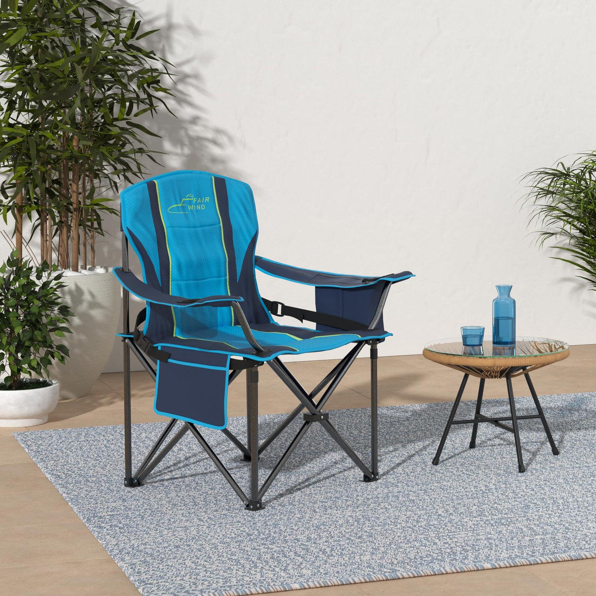 FAIR WIND 2 Pack Oversized Fully Padded Camping Chair with Lumbar Support, Heavy Duty Cooler Bag Fold Chair Support 450 LBS, Blue Green