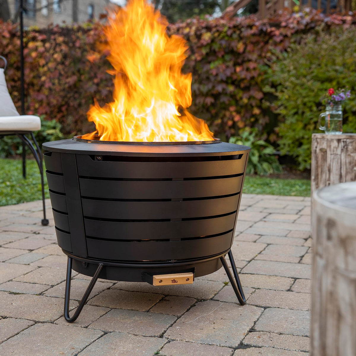 TIKI 25-Inch Smokeless Patio Fire Pit, Wood Burning with Removable Ash Pan & Weather-Resistant Cover, Modern Black Design – Ideal Outdoor Smokeless Fire Pit for Backyard & Patio