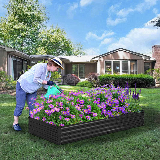 Foxlang 8x4x1ft(2 Pack) Galvanized Raised Garden Bed,Outdoor Planter Box Metal Patio Kit Planting Bed for Vegetables Flowers Herb,Black