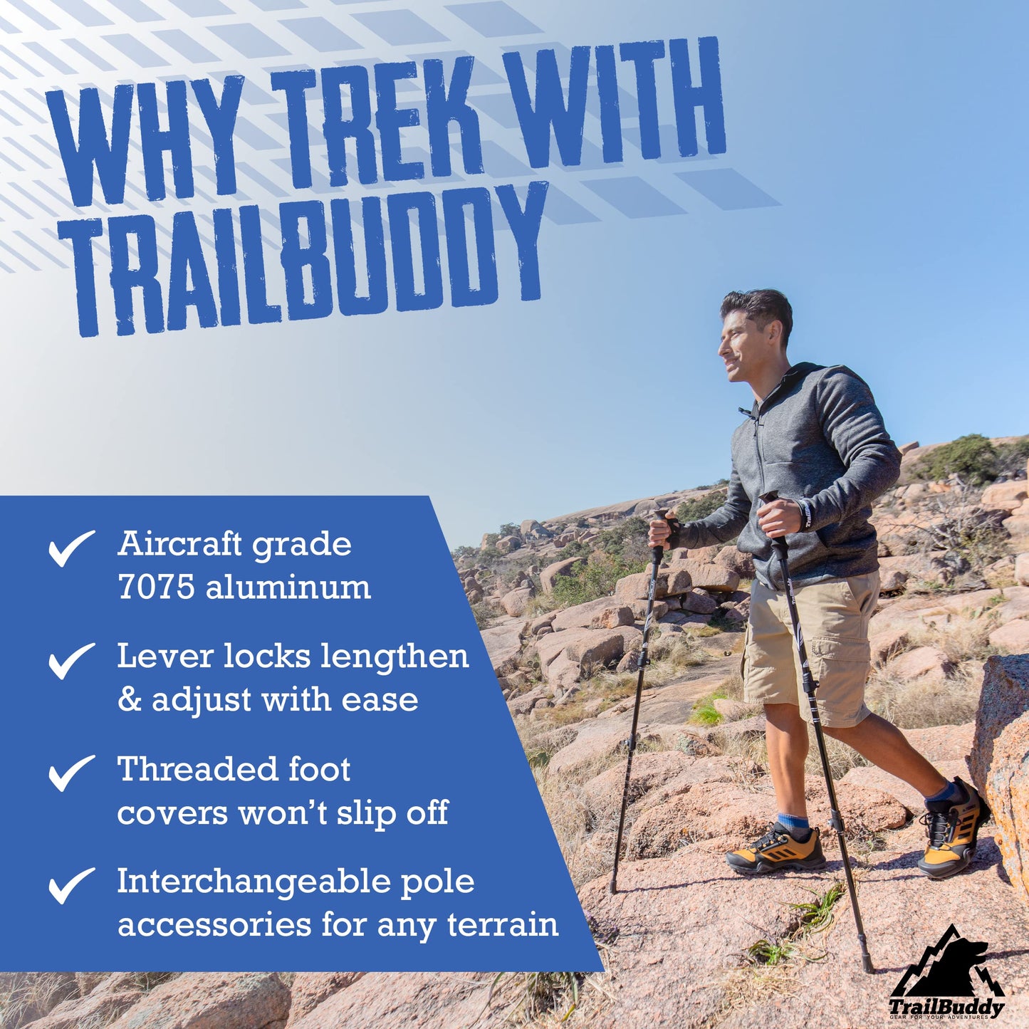 TrailBuddy Trekking Poles – Lightweight 7075 Aluminum Hiking Poles for Women, Men & Seniors – Collapsible Walking Sticks for Travel, Trails & Balance