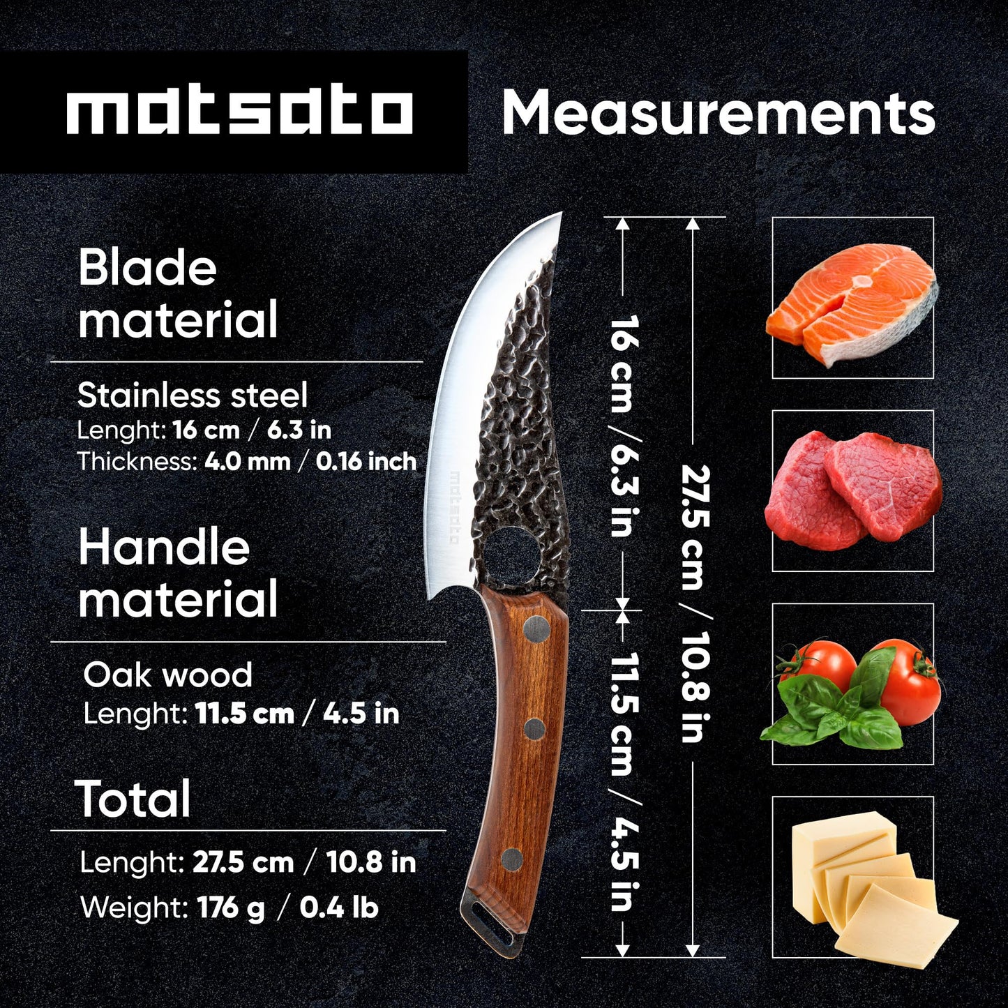 Matsato Chef Knife - Perfect Kitchen Knive for Cooking, Chopping. Japanese Steel Knife for Home, BBQ. For Balance & Control, 6.3 Inch