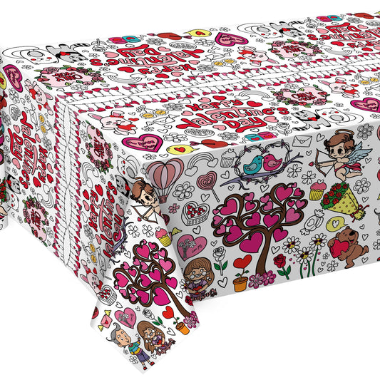 OHOME Valentines Coloring Tablecloth - Valentines Decorations |Valentines Crafts for Kids- Valentines Gifts Decor Accessories Party Favors Classroom School Valentine Backdrop,54" x 88"