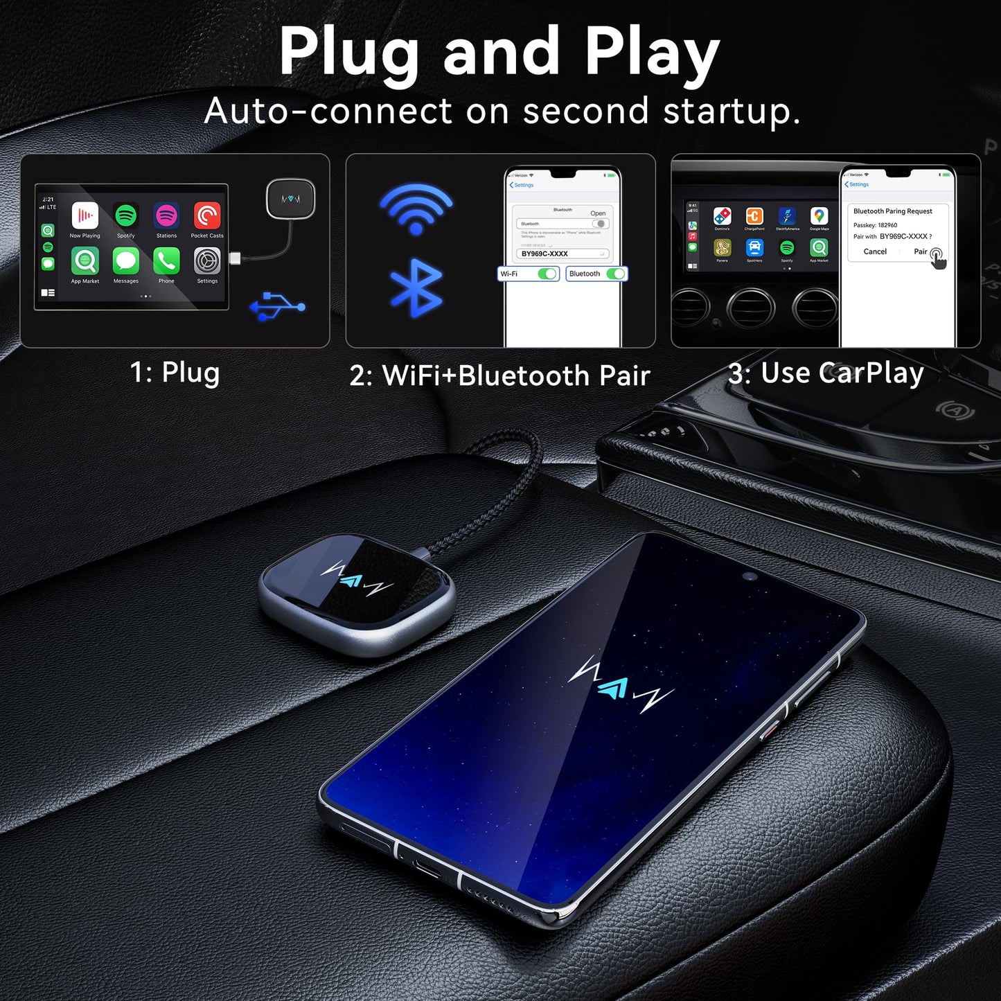 vnilrgle Wireless Android Auto Adapter, Wireless carplay Adapter, Latest NFC Touchscreen Connectivity, Wireless Plug-and-Play for Android Devices (Android 11 and Above)