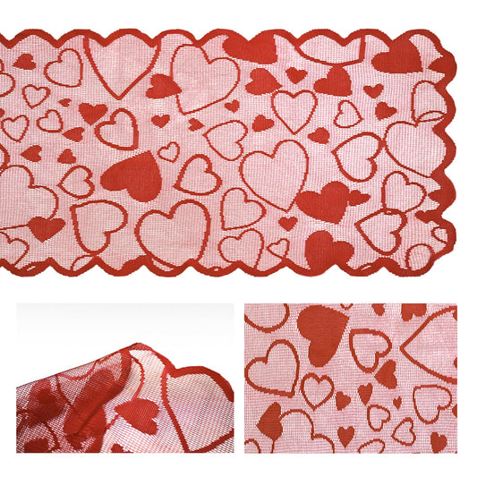 Artoid Mode Lace Jacquard Love Heart Valentine's Day Table Runner, Kitchen Dining Table Decoration for Home Party Decor 13x72 Inch