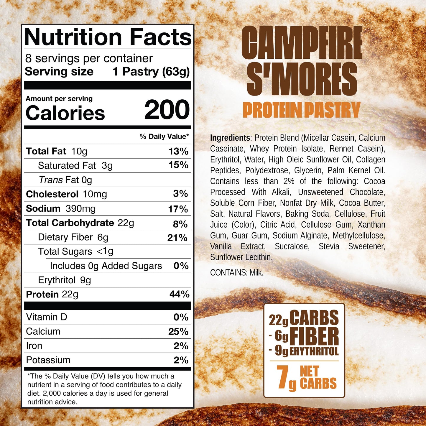 Legendary Foods 22g Protein Pastry+ S'mores Low Carb Meal Replacement Bar - Low Glycemic, Gluten Free Protien Snacks - Healthy Keto Snack Box, 8x Zero Sugar Energy Bars - Bariatric Diabetic Friendly