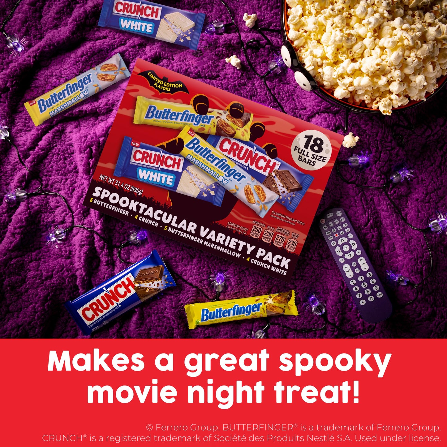 Butterfinger, CRUNCH, Butterfinger Marshmallow, CRUNCH White, Bulk Candy Bar Variety Pack Full Size, 18-Count, 31.4 oz