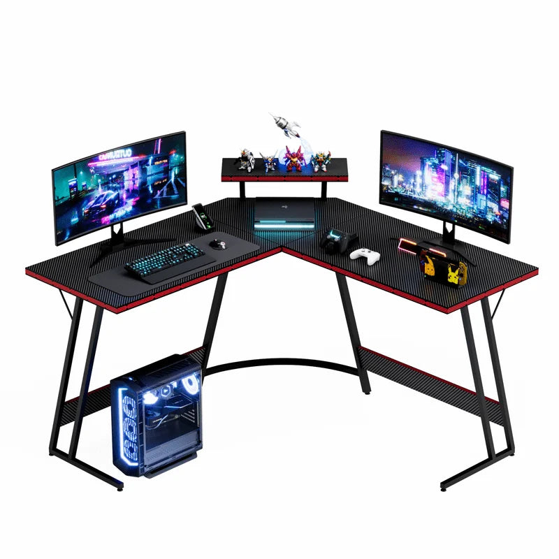 Homall L-Shaped Gaming Desk 51.2 Inches Corner Office Desk with Removable Monitor Riser, Black