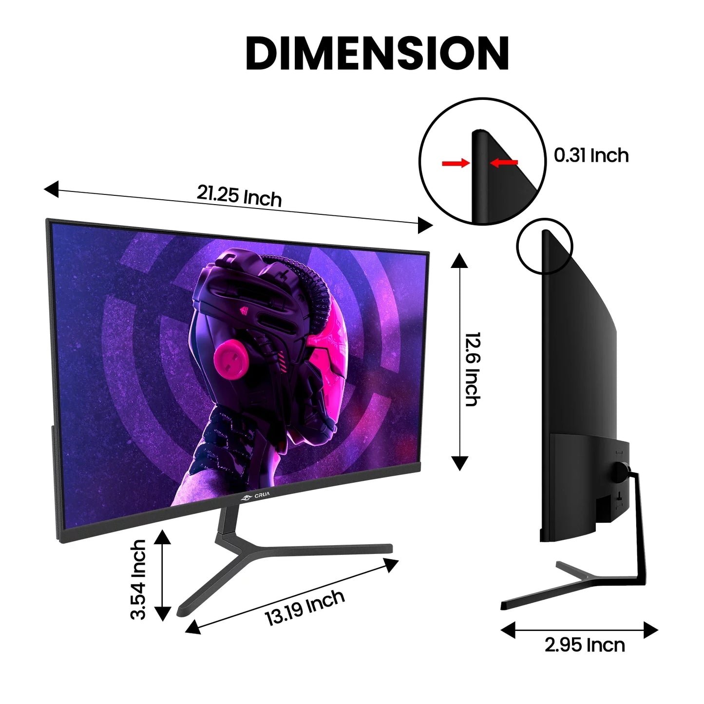 CRUA 24" 165Hz/180Hz Curved Gaming Monitor,FHD 1080P Computer Monitor,FreeSync,99% SRGB,Low Motion Blur-Black