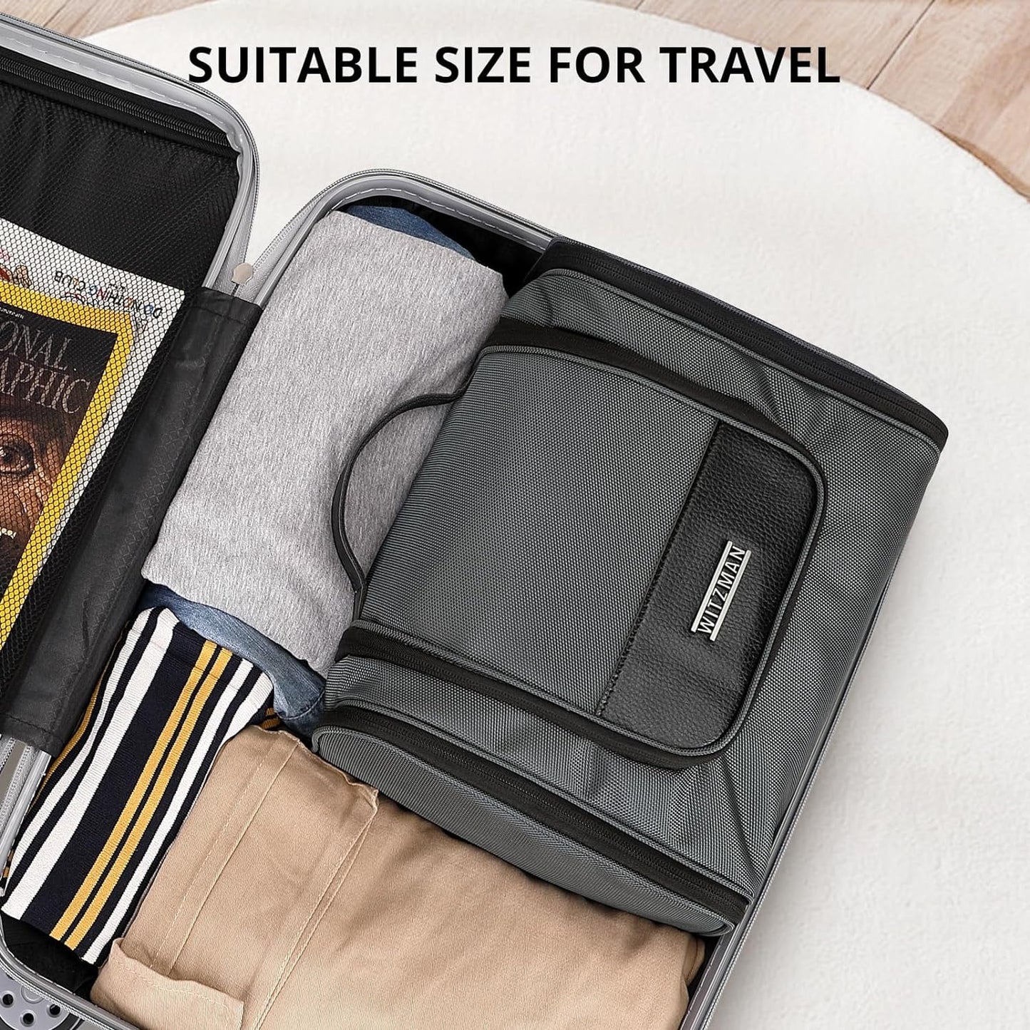 WITZMAN Toiletry Bag for Men Large Hanging Multi-organization Bathroom Bag Water-resistant Dopp Kit Shaving Bag Men(B690 Grey)