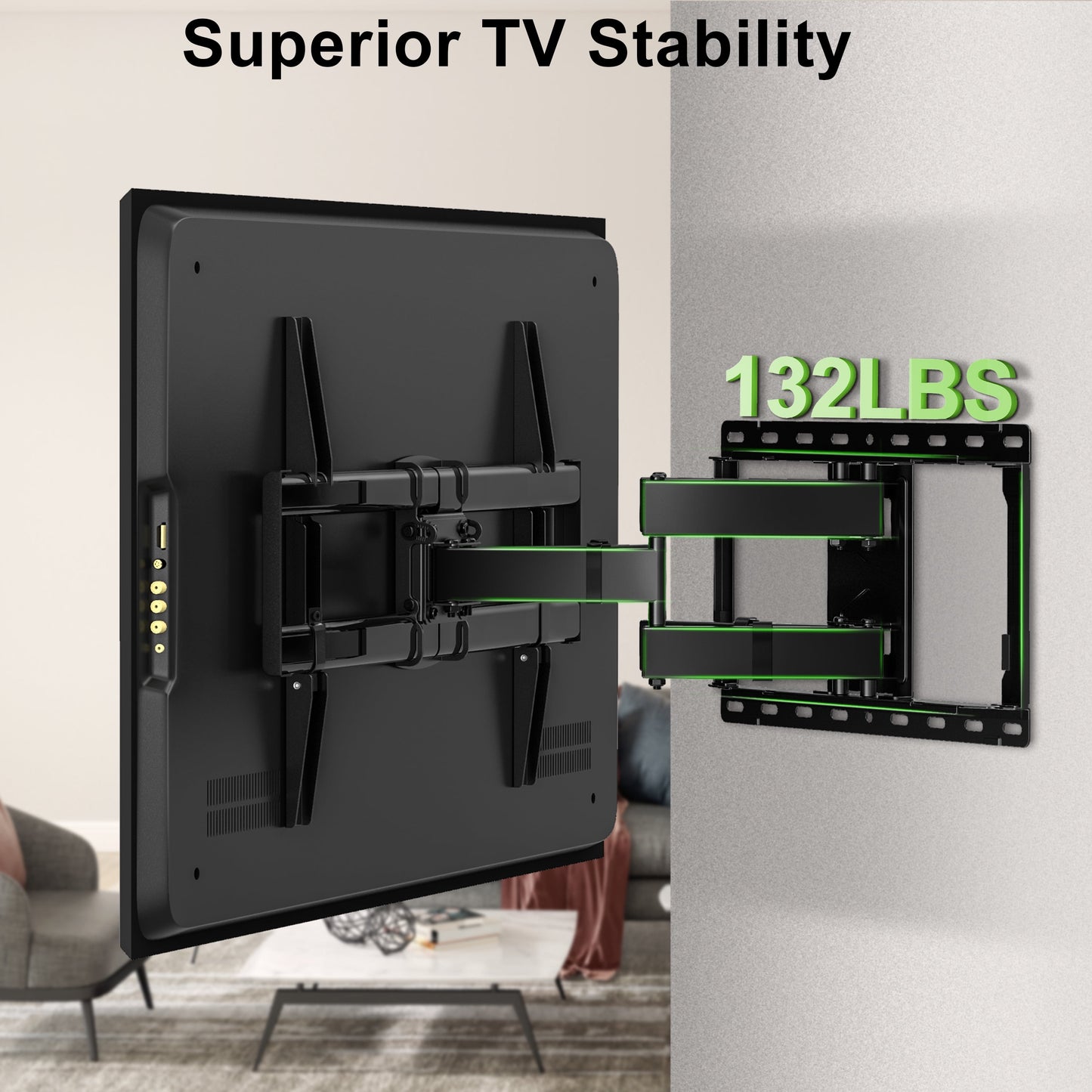 USX MOUNT Full Motion TV Wall Mount for 47-90 inch TVs Swivels Tilts Extension Rotation Holds up to 132lbs Max VESA 600x400mm, Fit 16" Wood Stud