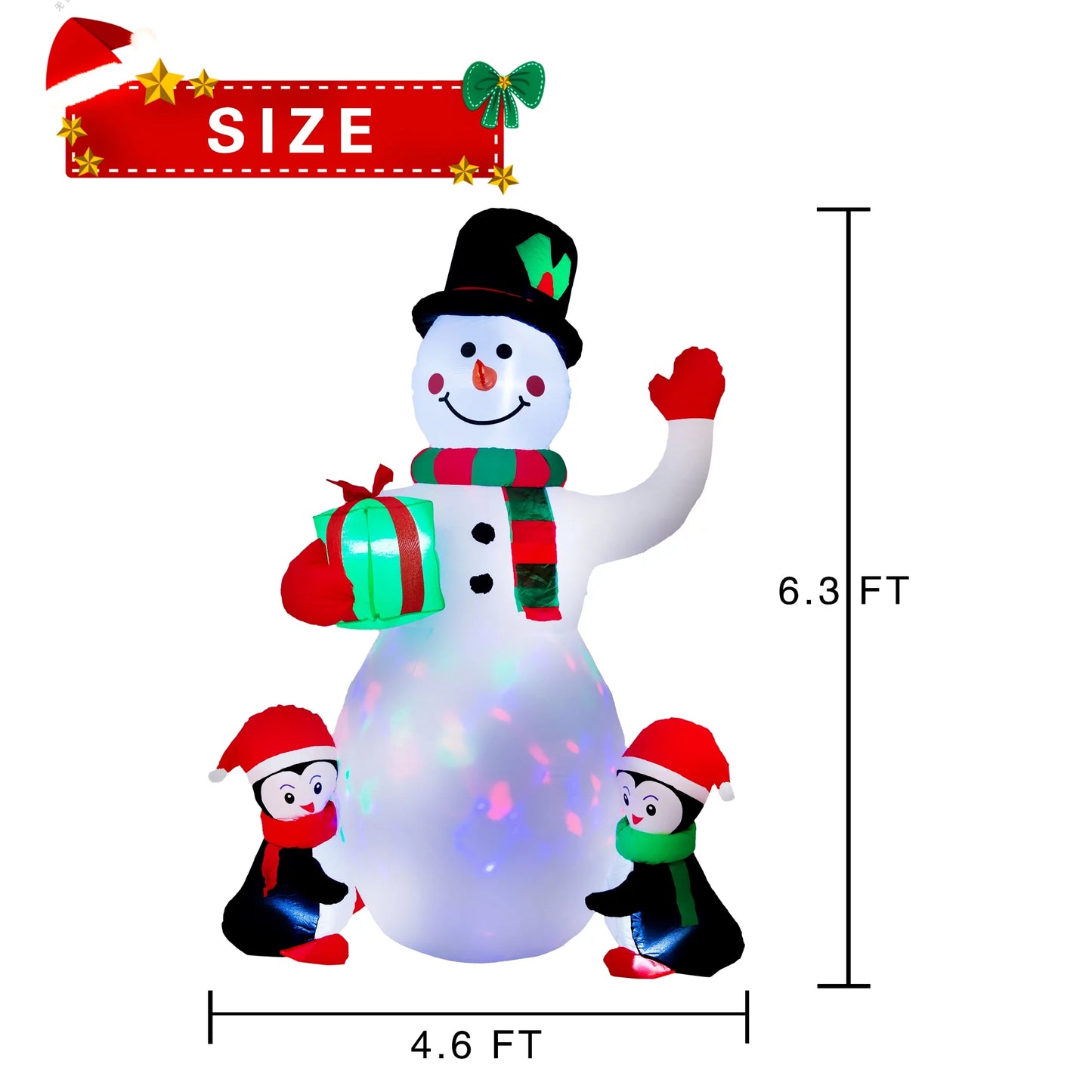 Yexmas 6.3FT Christmas Inflatable Snowman with Penguins Gift Box, Blowup Christmas Decoration with LED Lights for Holiday/Party/Xmas/Yard/Garden Decorations