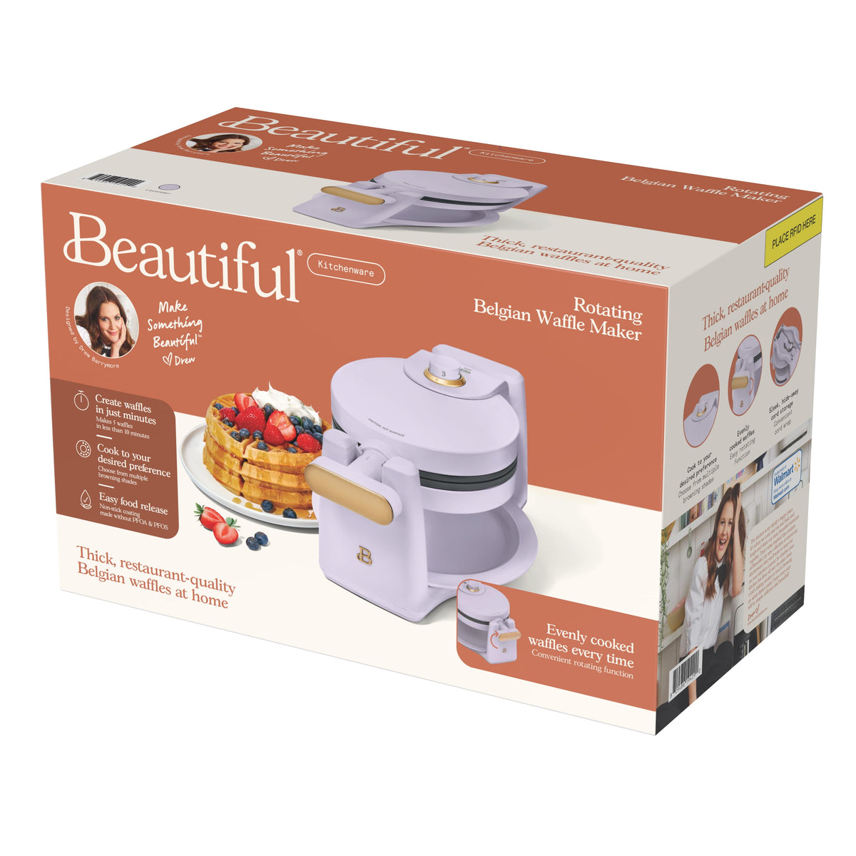 Beautiful Rotating Belgian Waffle Maker, Lavender by Drew Barrymore