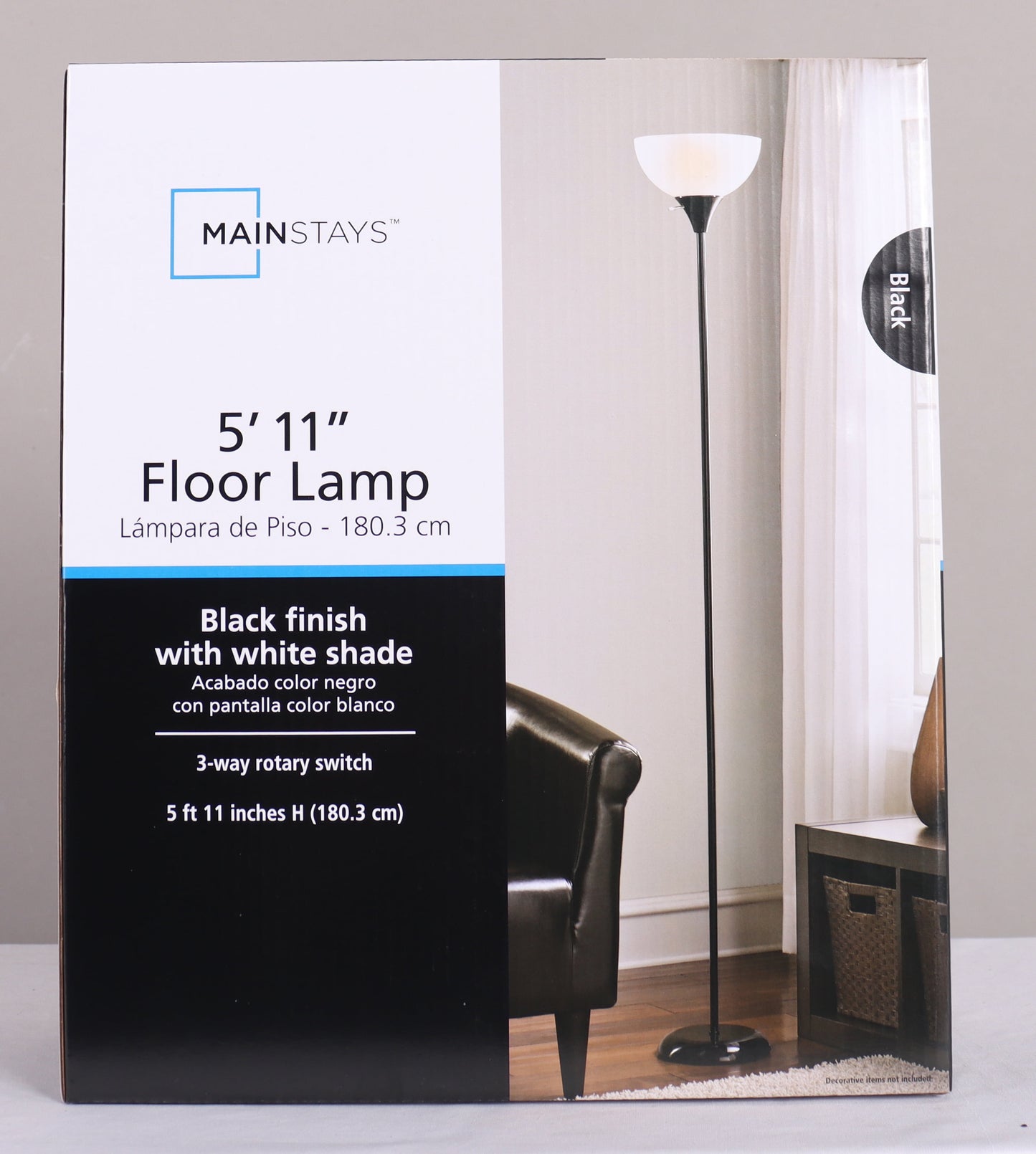 Mainstays 71" Black Floor Lamp, Modern Design