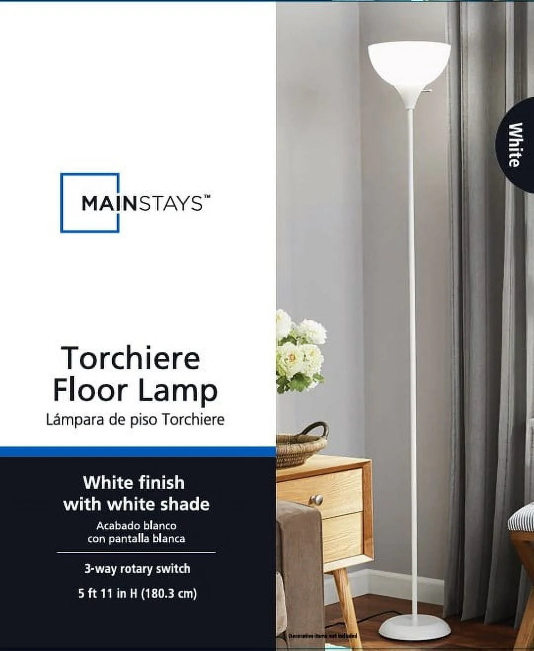 Mainstays 71" White Floor Lamp, Modern Design