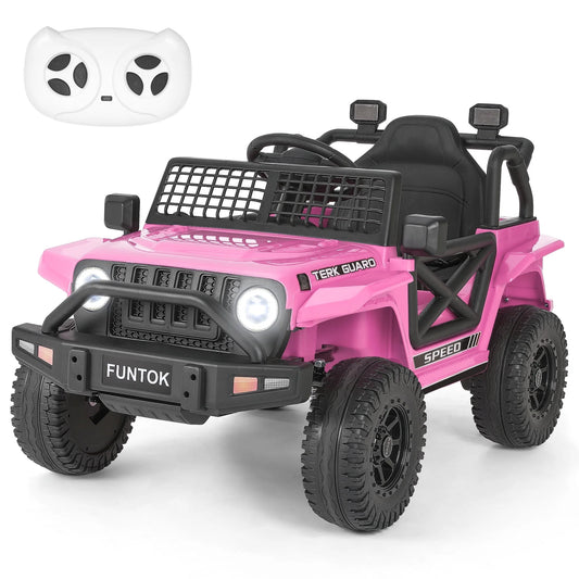 FUNTOK 12V 7AH Kids Ride on Truck, Electric Ride on Car Toy Battery Powered Truck Vehicle w/ Remote Control, Bluetooth, Spring Suspension, MP3 Player & LED Lights, 3 Speeds