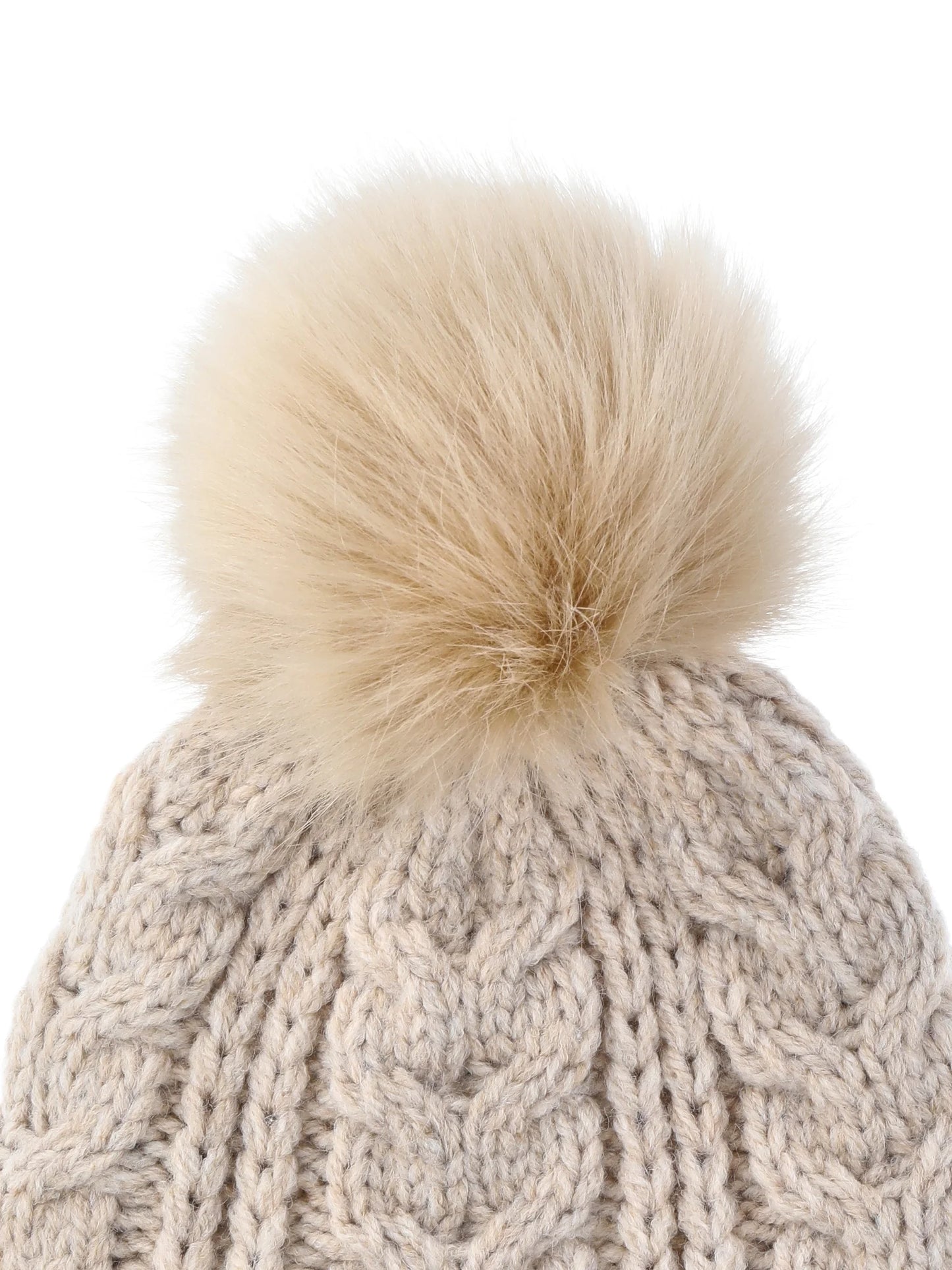 Time and Tru Women's Pom Cable Knit Winter Beanie, Oatmeal Heather