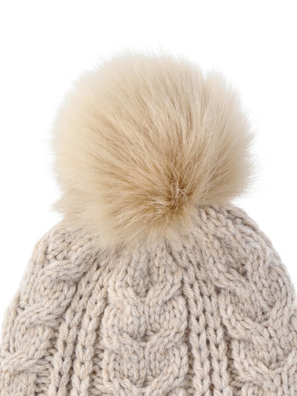 Time and Tru Women's Pom Cable Knit Winter Beanie, Oatmeal Heather