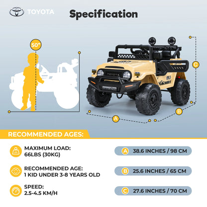 FUNTOK Licensed Toyota FJ Cruiser 12V 7AH Kids Electric Ride on Truck Battery Powered Car Toys 3 Speeds with Parent Remote Control,Spring Suspension & Slow Start