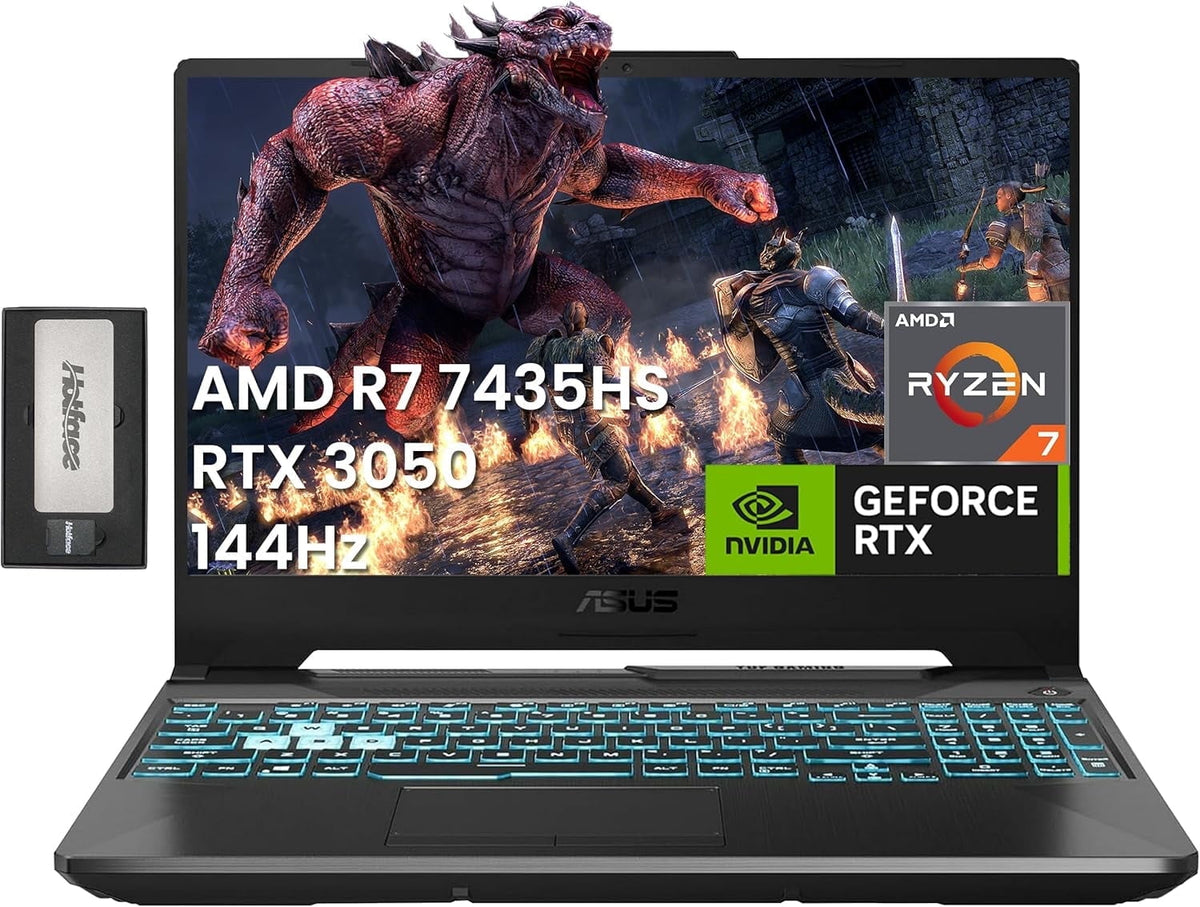 ASUS TUF A15 15.6" FHD 144Hz Gaming Laptop, AMD Ryzen 7 7435HS, NVIDIA GeForce RTX 3050, 16GB DDR5, 1TB SSD, Backlit Keyboard, Wi-Fi 6, Win 11 Pro, Black, 256GB Docking Station Set