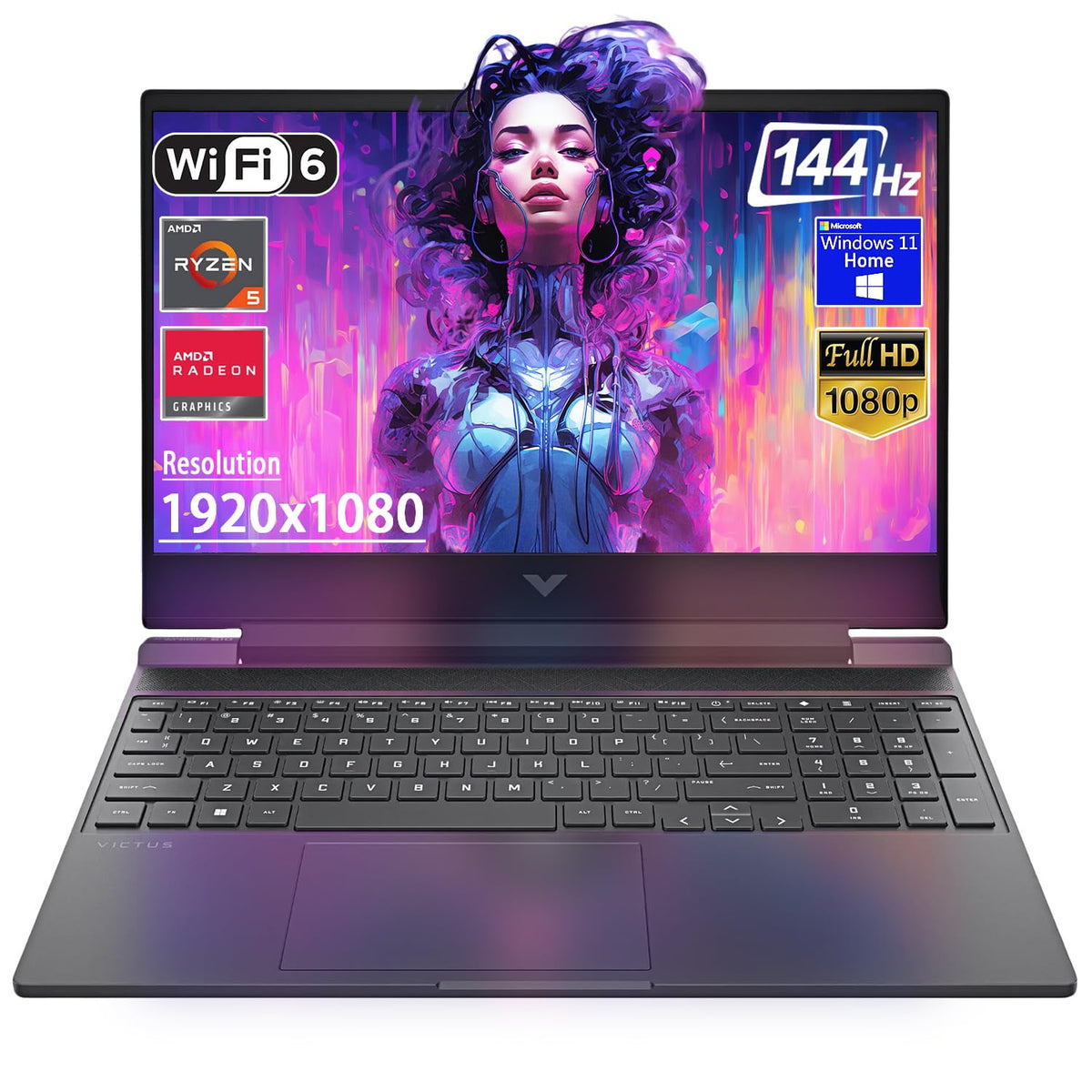 HP Victus 15.6" FHD 144Hz Gaming Laptop, AMD Ryzen 5-7535HS, AMD Radeon RX 6550M (Beats RTX 2050), Backlit Keyboard, Windows 11 Home, w/Cloth (16GB RAM |512GB PCIe SSD)