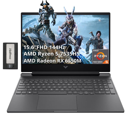 HP Victus 15.6" FHD 144Hz Gaming Laptop, AMD Ryzen 5-7535HS, 16GB DDR5 RAM, 1TB PCIe SSD, AMD Radeon RX 6550M, Backlit Keyboard, Windows 11 Home, Mica Silver, 256GB Docking Station Set