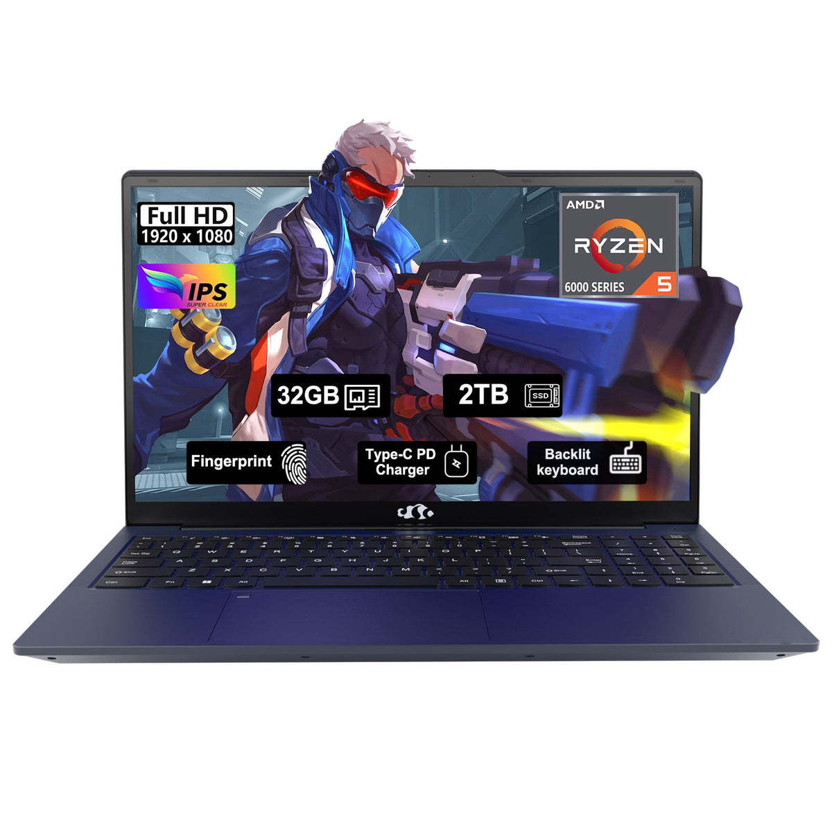15.6 inch Student Gaming Laptop,32GB DDR5 2TB SSD 6-Cores,Fingerprint Backlit Keyboard 2 Years Warranty,AMD Ryzen 5 6600H 660M 6nm(Beat i5-12450H up to 4.5GHz)FHD IPS Business-Computer,Blue