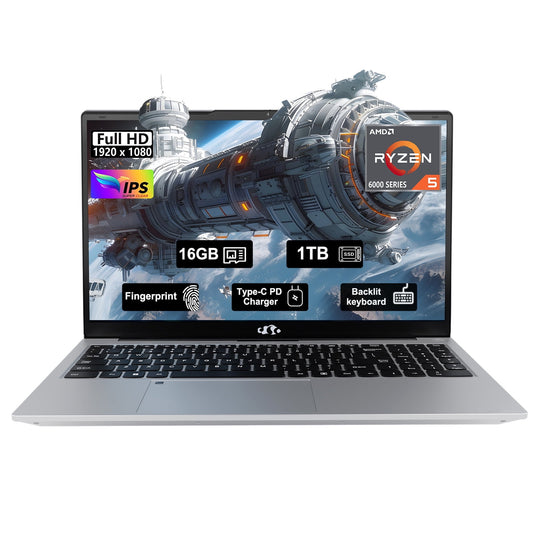 15.6 inch Student Gaming Laptop,16GB DDR5 1TB SSD 6-Cores,Fingerprint Backlit Keyboard 2 Years Warranty,AMD Ryzen 5 6600H 660M 6nm(Beat i5-12450H up to 4.5GHz)FHD IPS Business-Computer,Silver